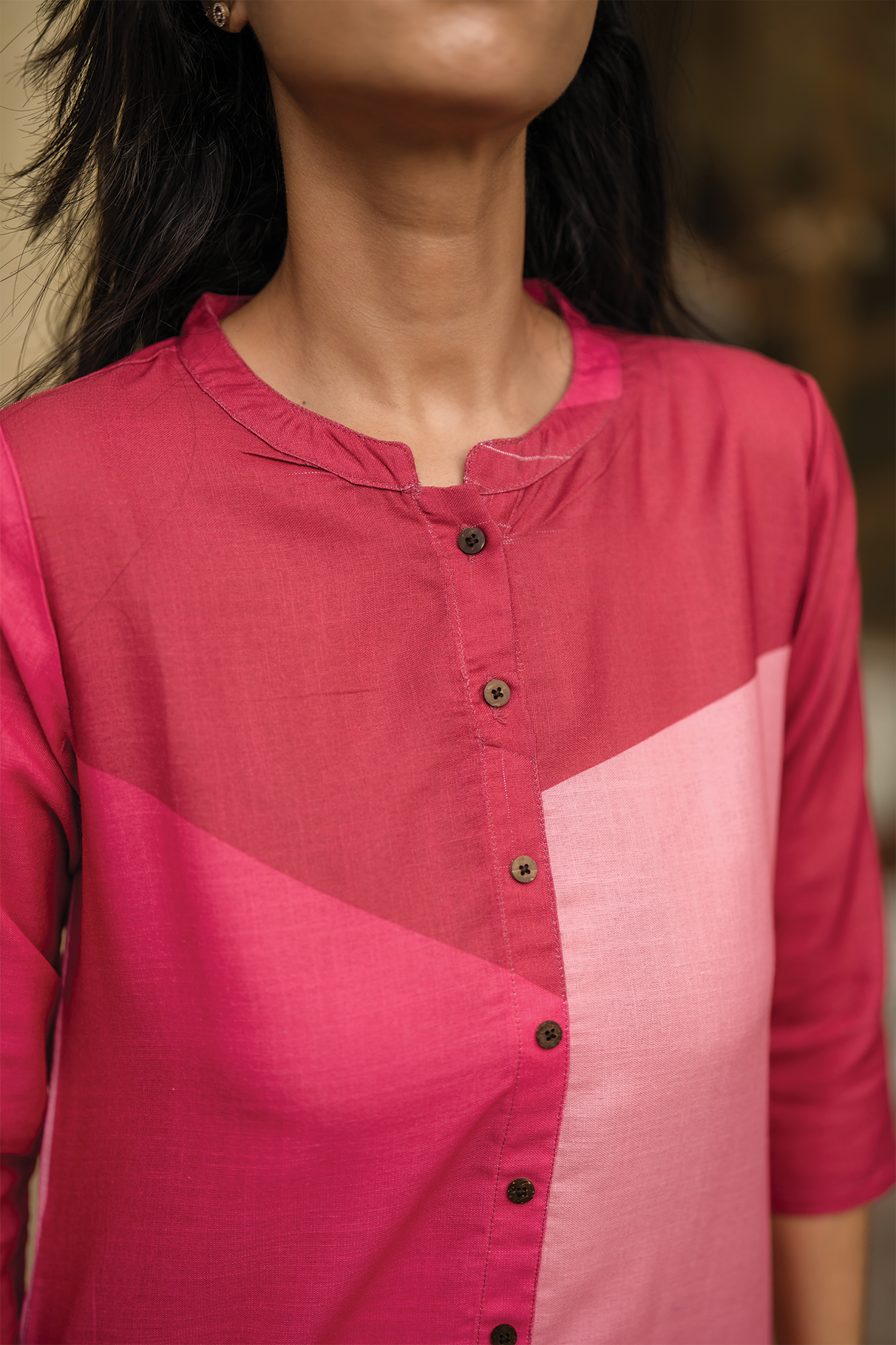 Orbit Pink with Fuschia Flame Printed Linen Blend Kurta