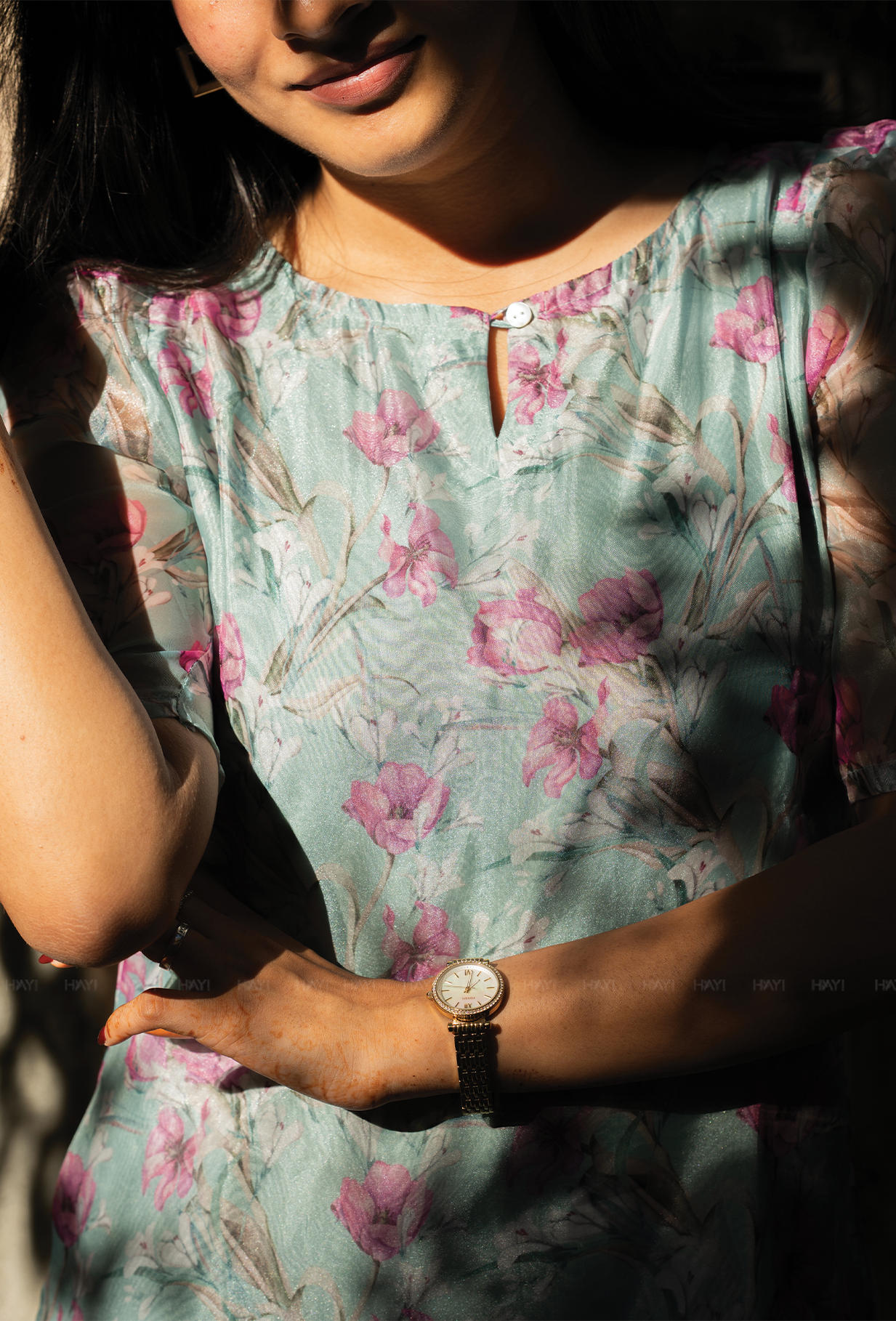 Mirage Green with Hazy Bouquet floral Organza kurta