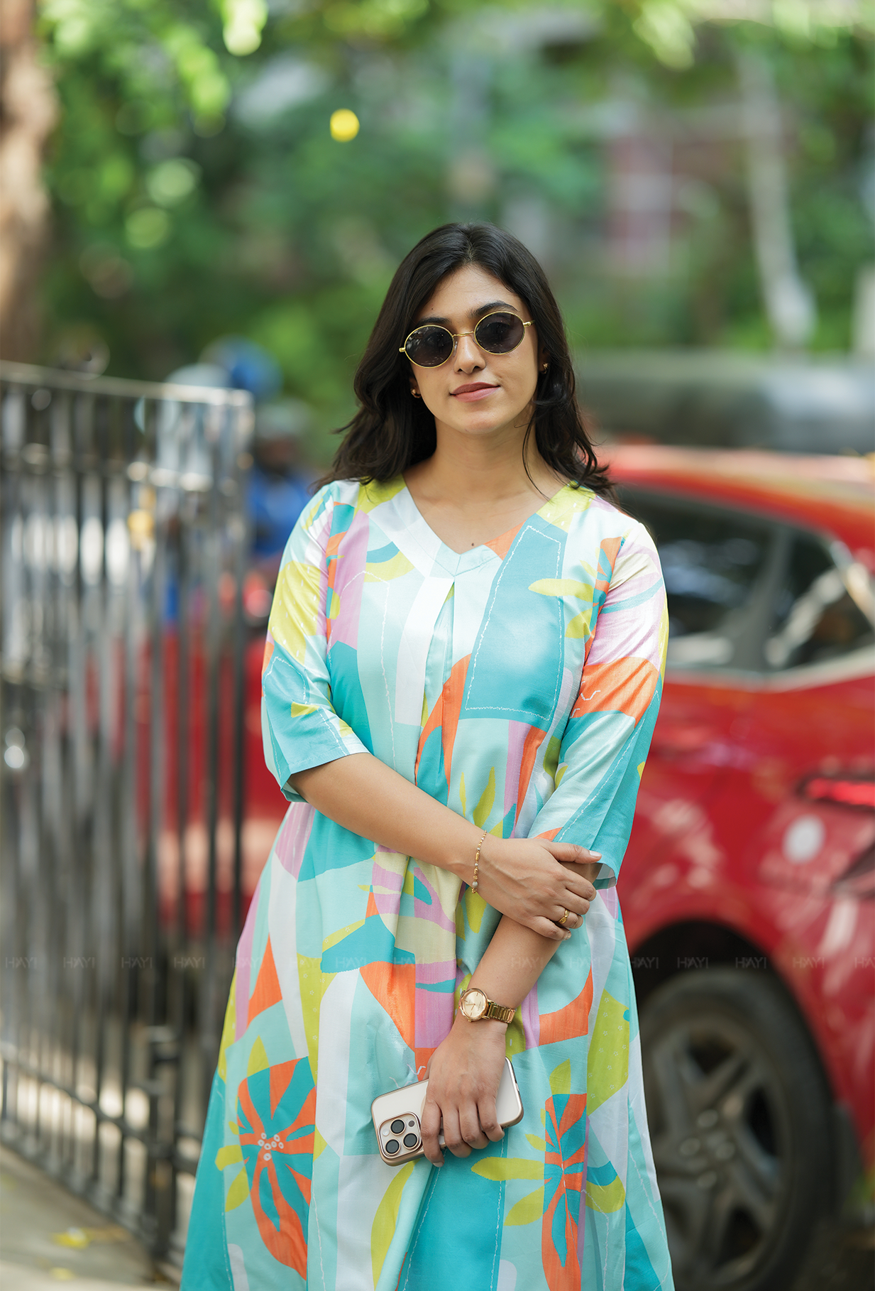 Fluoro Blue with Neon Oasis Silk Blend Co ord set