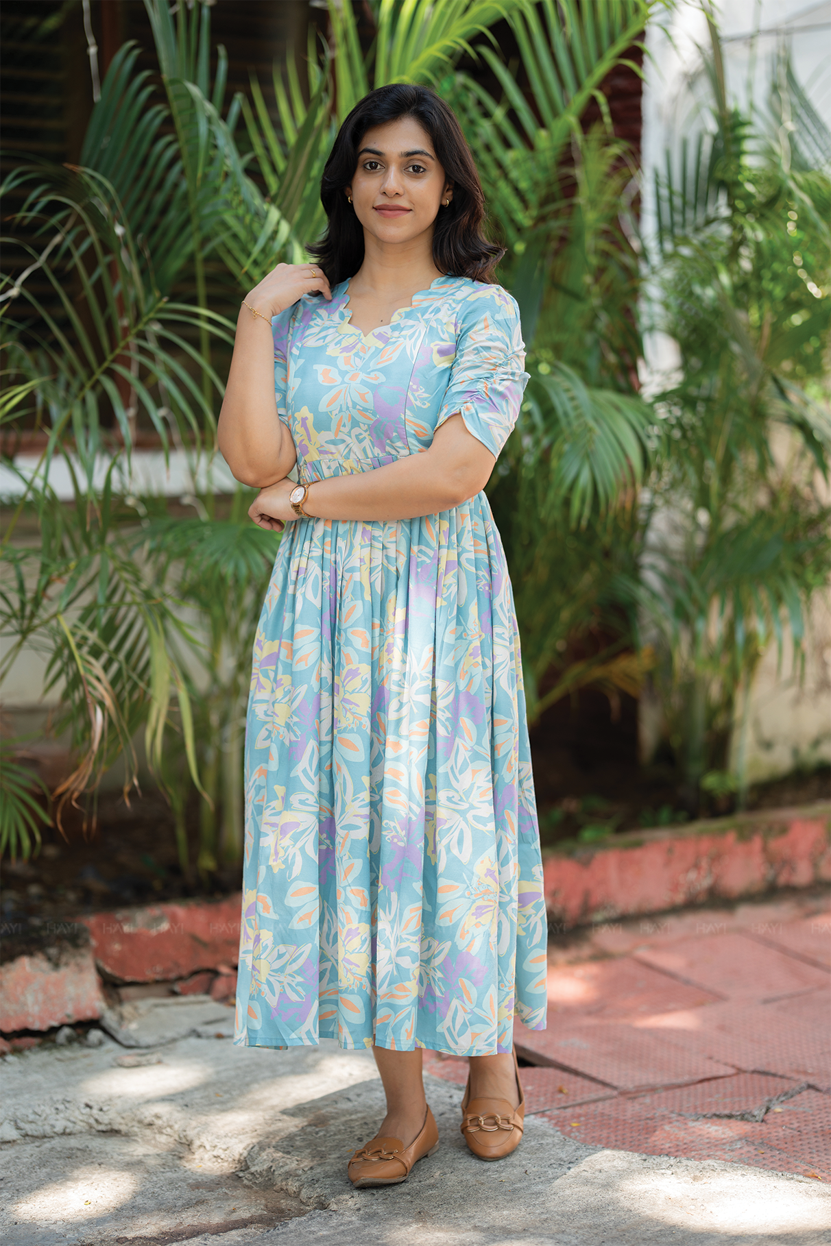 Blue Misty Blue Printed Maternity and Feeding Maxi Outfit