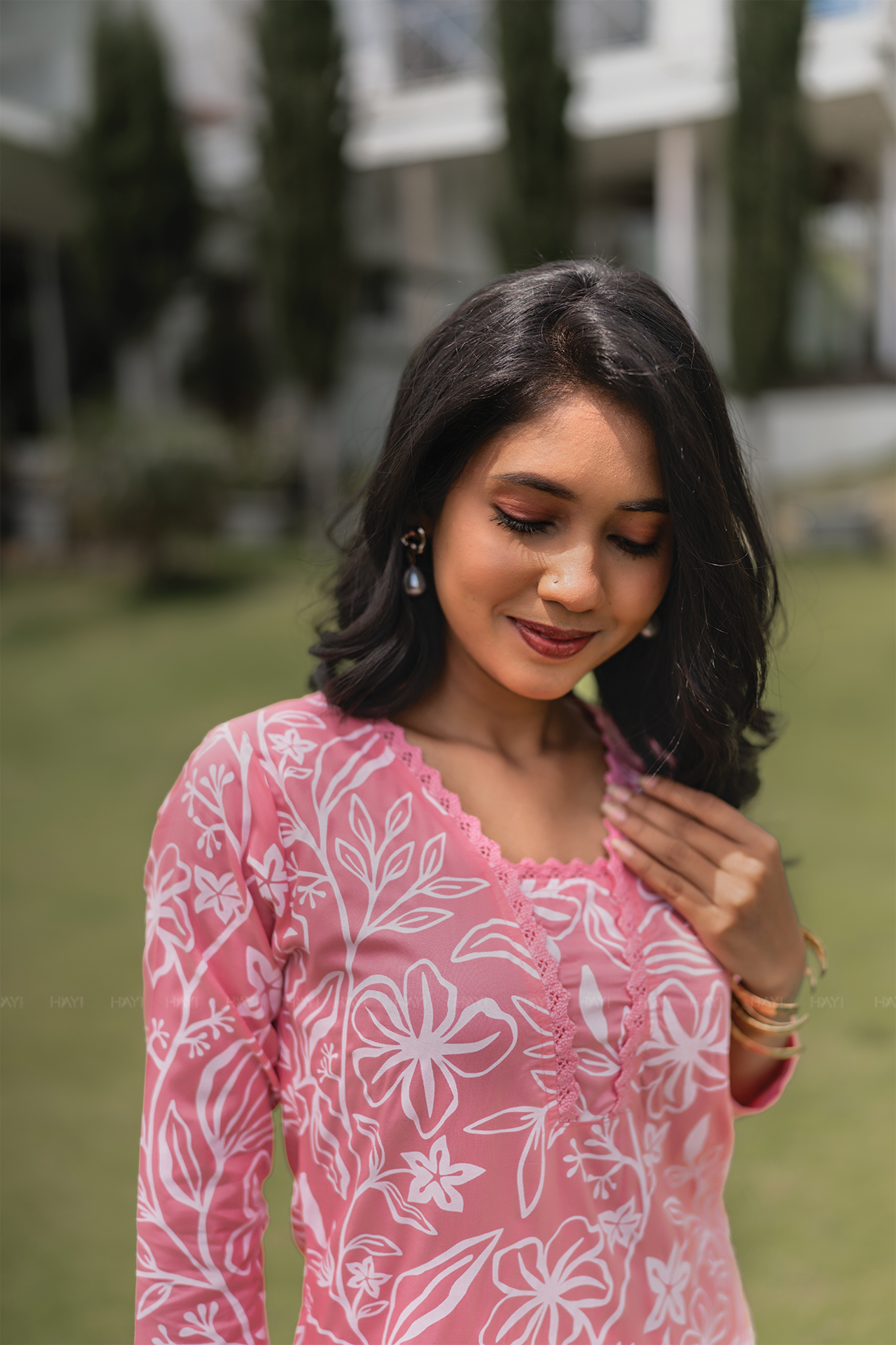 Mireya Roseline Pink Viscose Kurta with V-Neck & 3/4 Sleeves