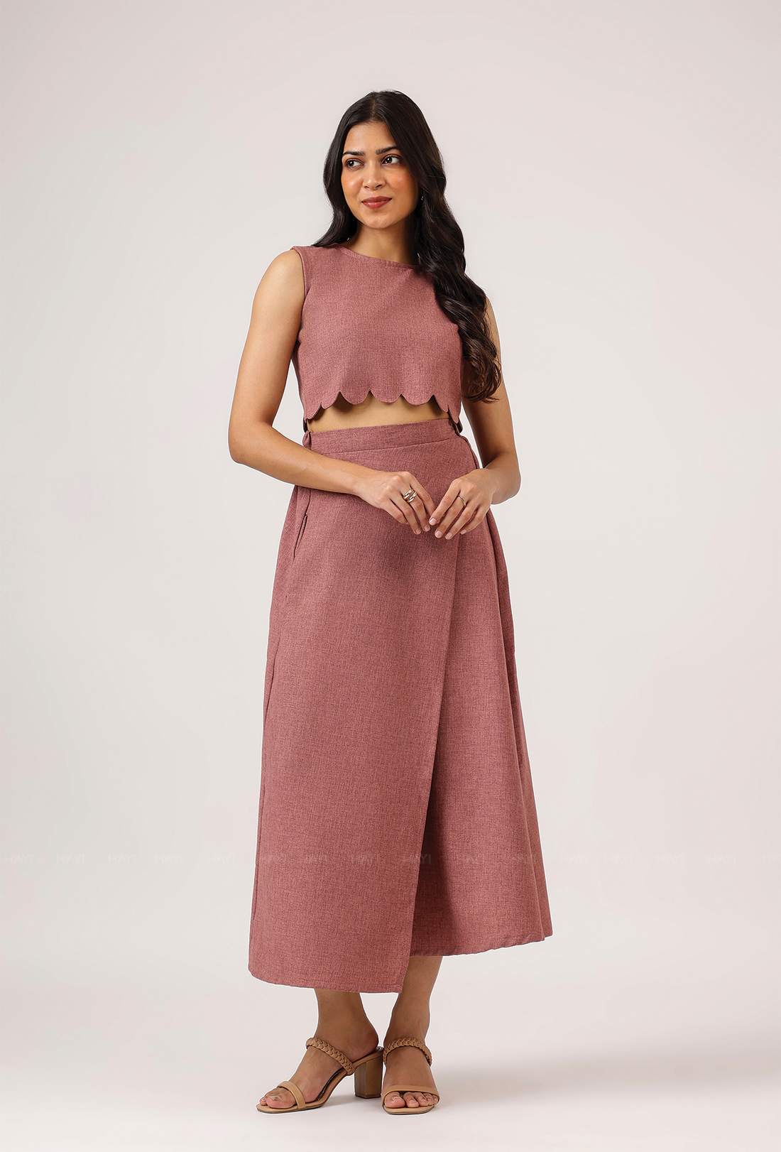 Rosaire Scallop Crop Top And Skirt