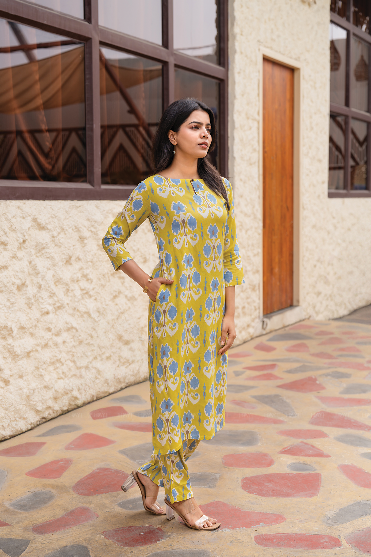 Whispering Winds Green Viscose Co-ord with Boat Neck & 3/4th Sleeves