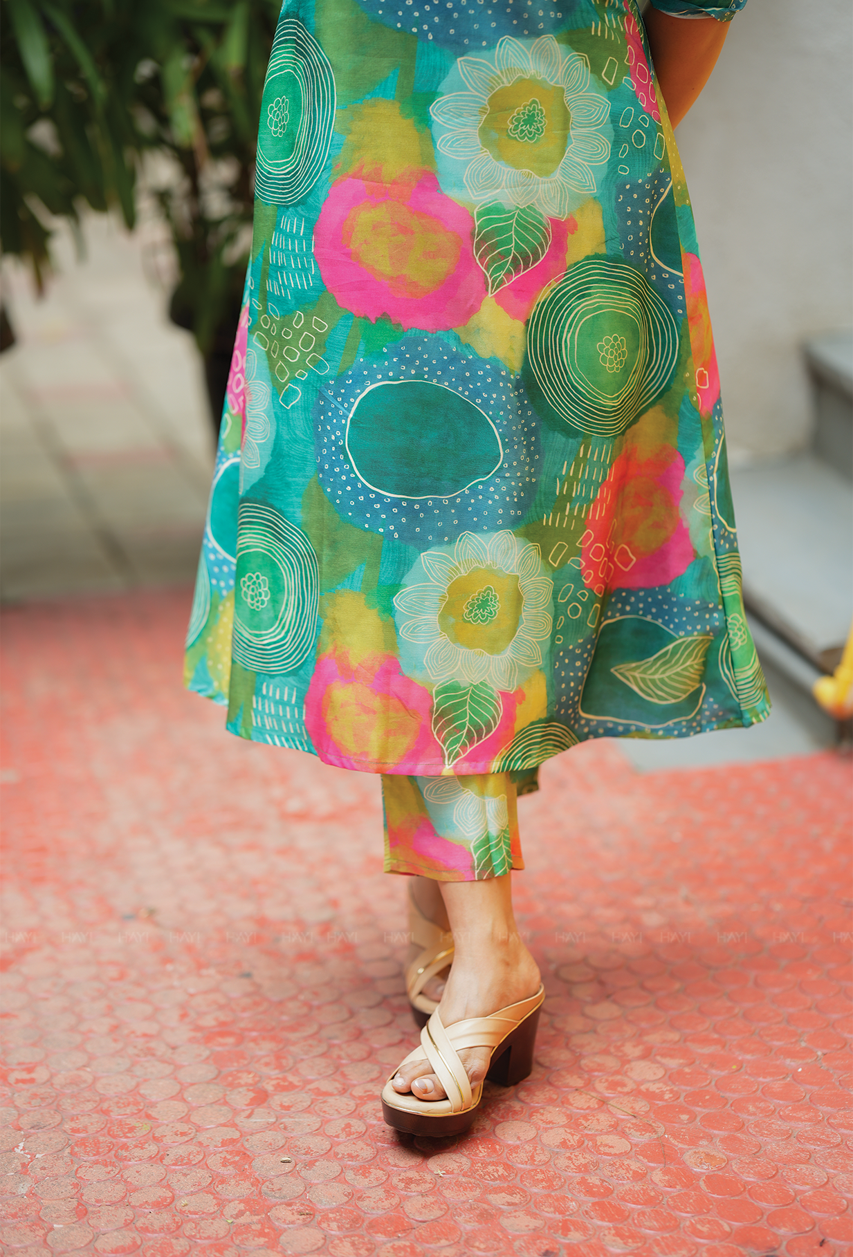 Mesh Green with Jungle Blush Silk Blend Co ord set