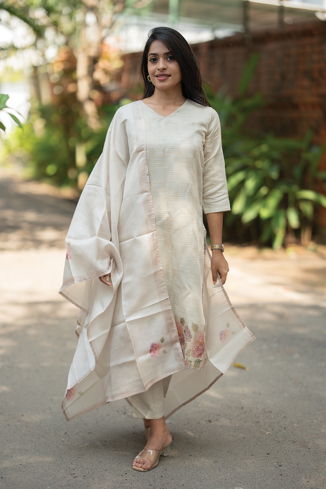Rosvika Pearl Printed Tussar Checks Kurta Set with Dupatta