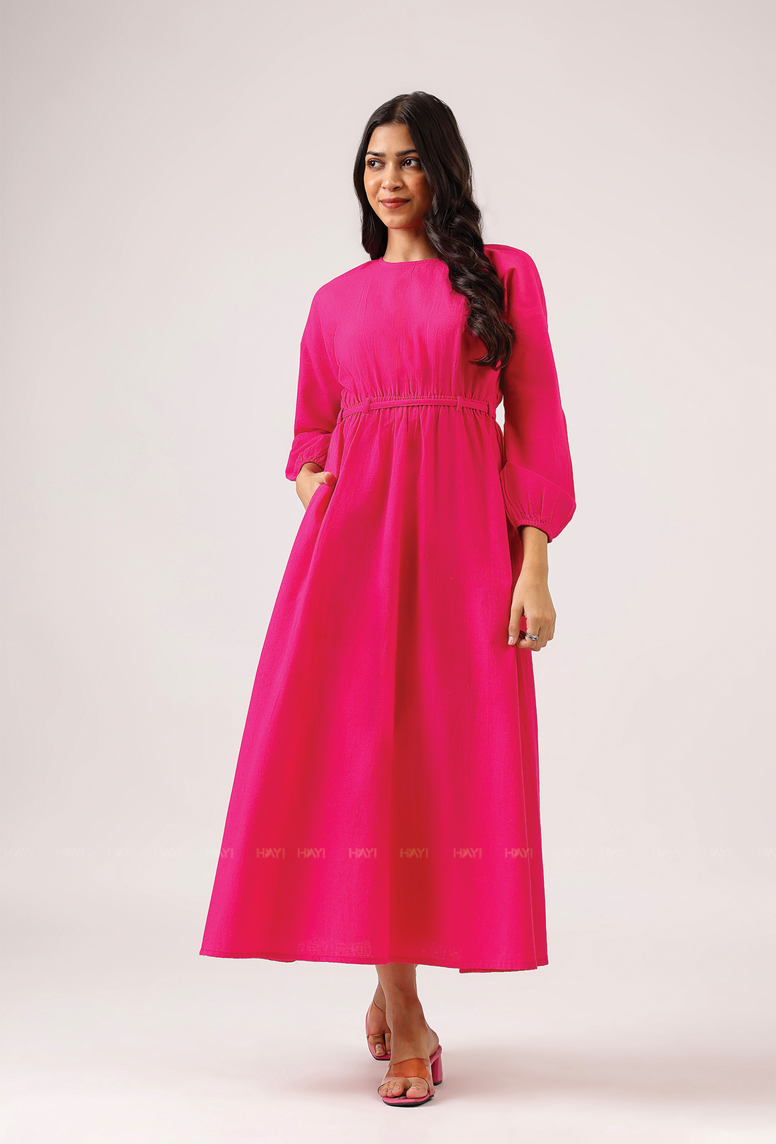Crowned In Pink Wasit Tie With Back Slit Flared Maxi