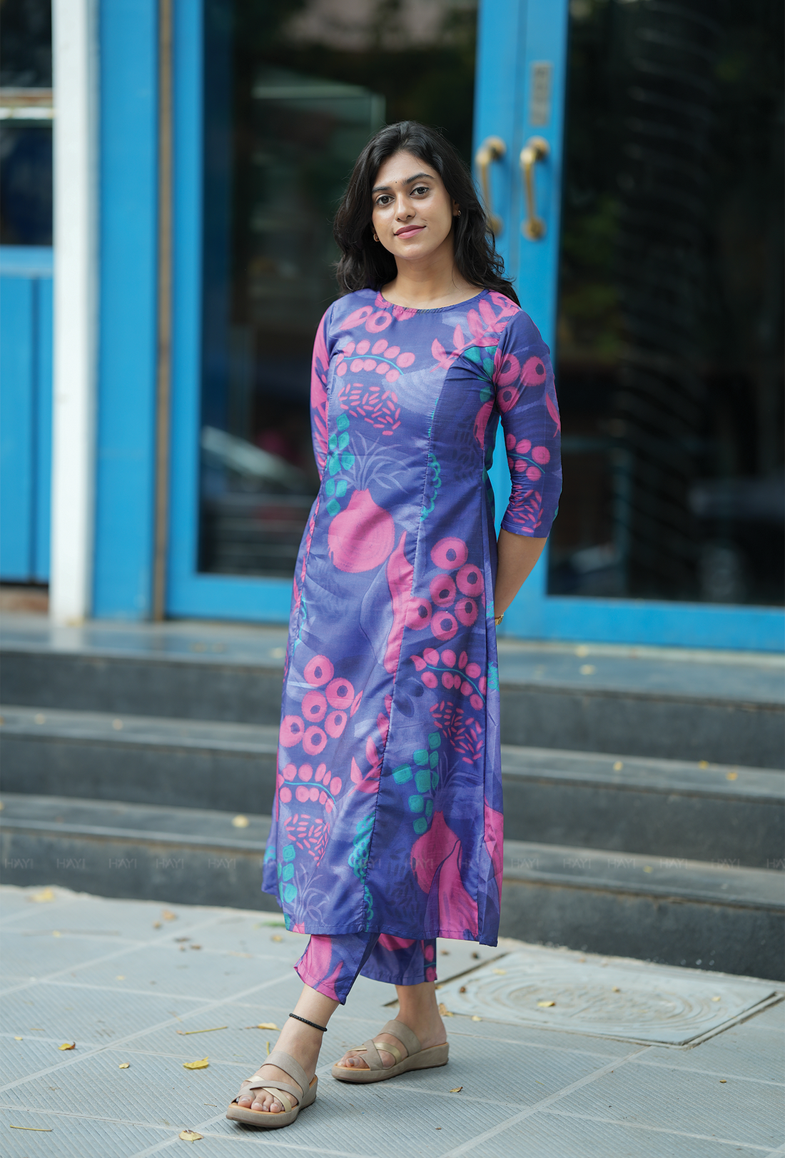 Lucid Violet with Orchid Cherry Silk Blend Co ord set