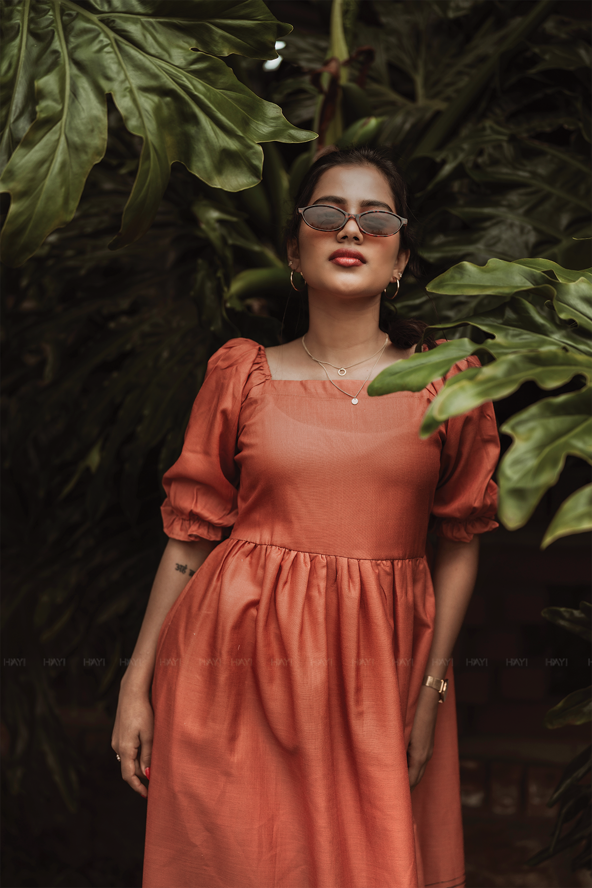 Rustic Cityline Orange Viscose with Square Neck & Puff Frill Sleeves