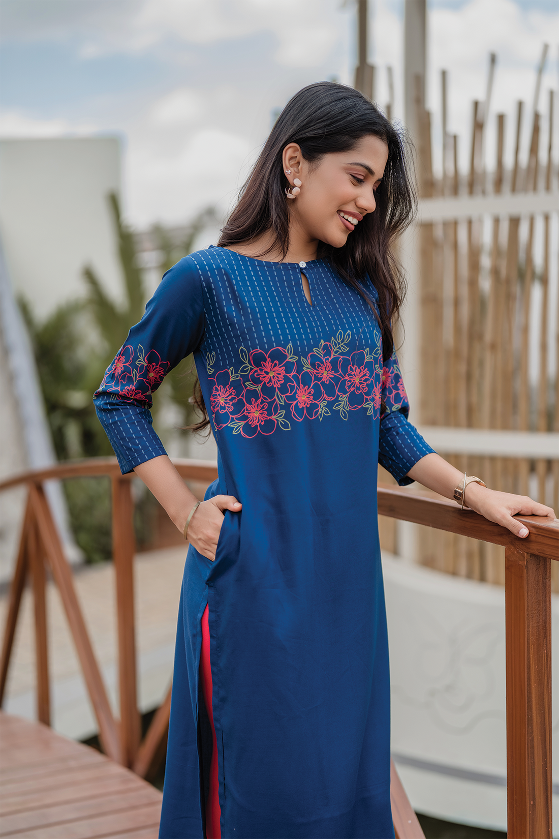 Starlit Blue with Celestial Stitch printed Viscose Kurta
