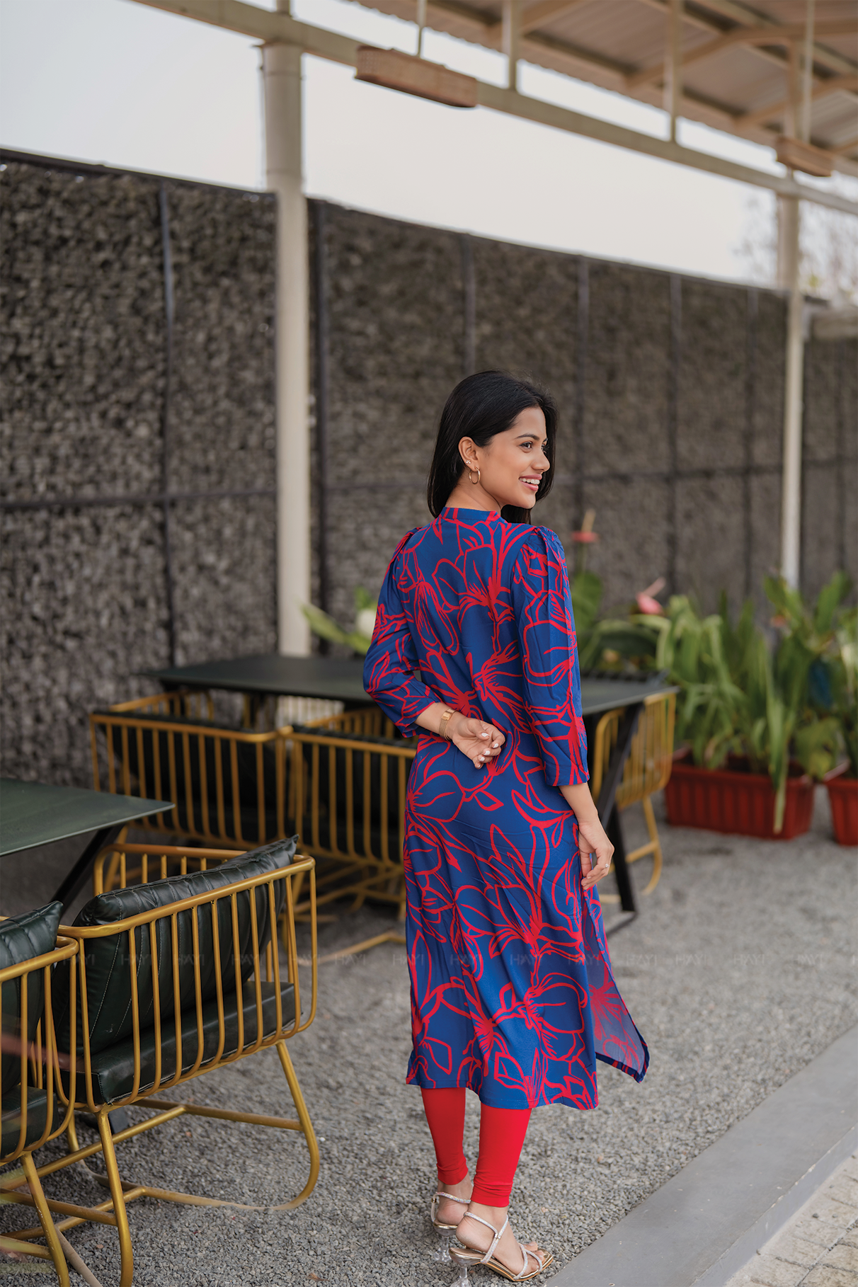 Bluetail Viscose Kurta with Chinese Collar & 3/4 Sleeves