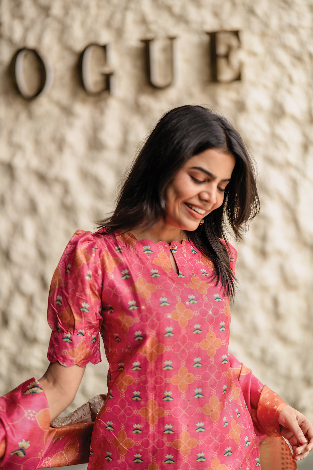 Pink Heritage 3 Piece Tissue silk blend printed Kurta with Pant & Dupatta