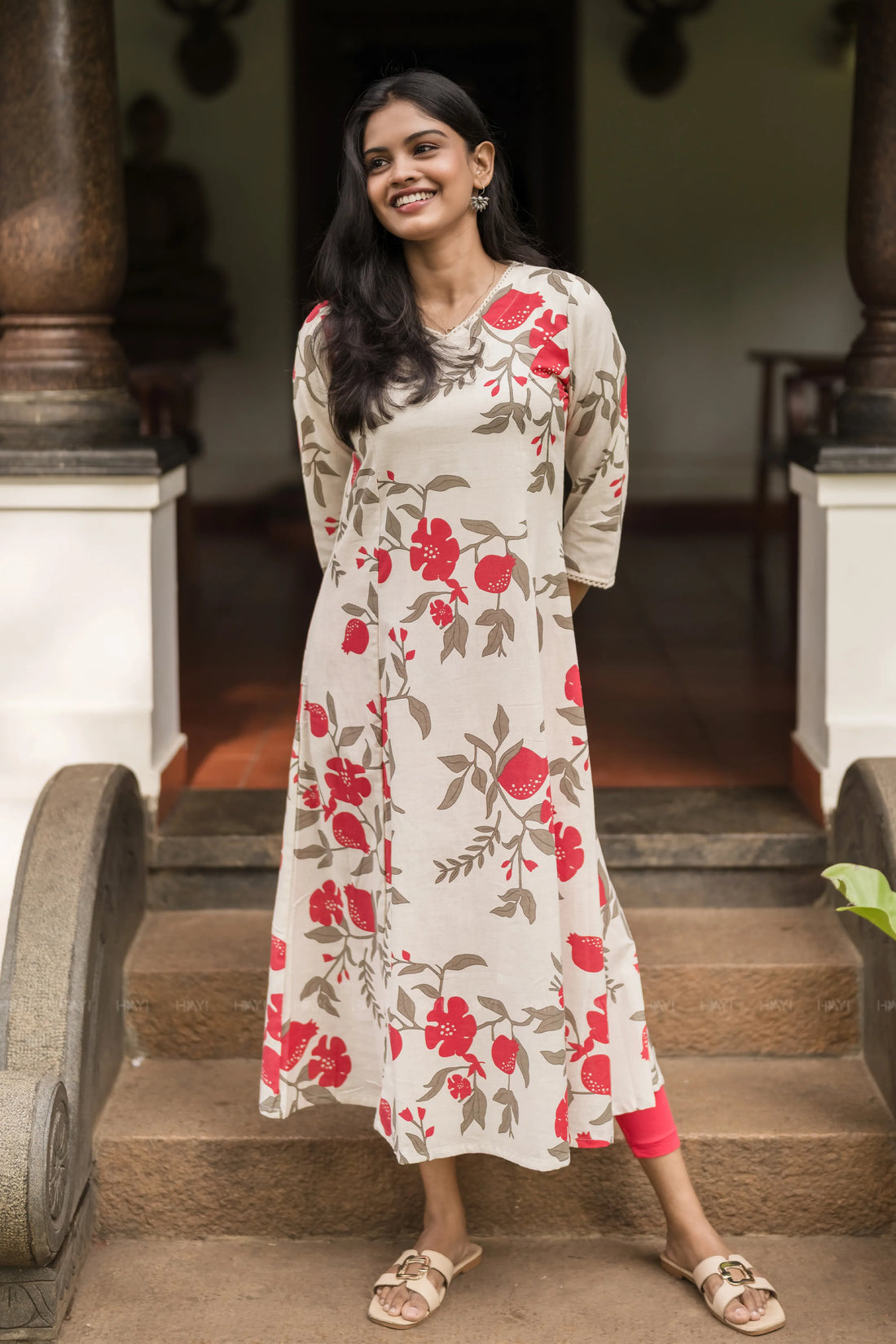 Quiet Blossom Linen Blend Viscose A-Line Dress