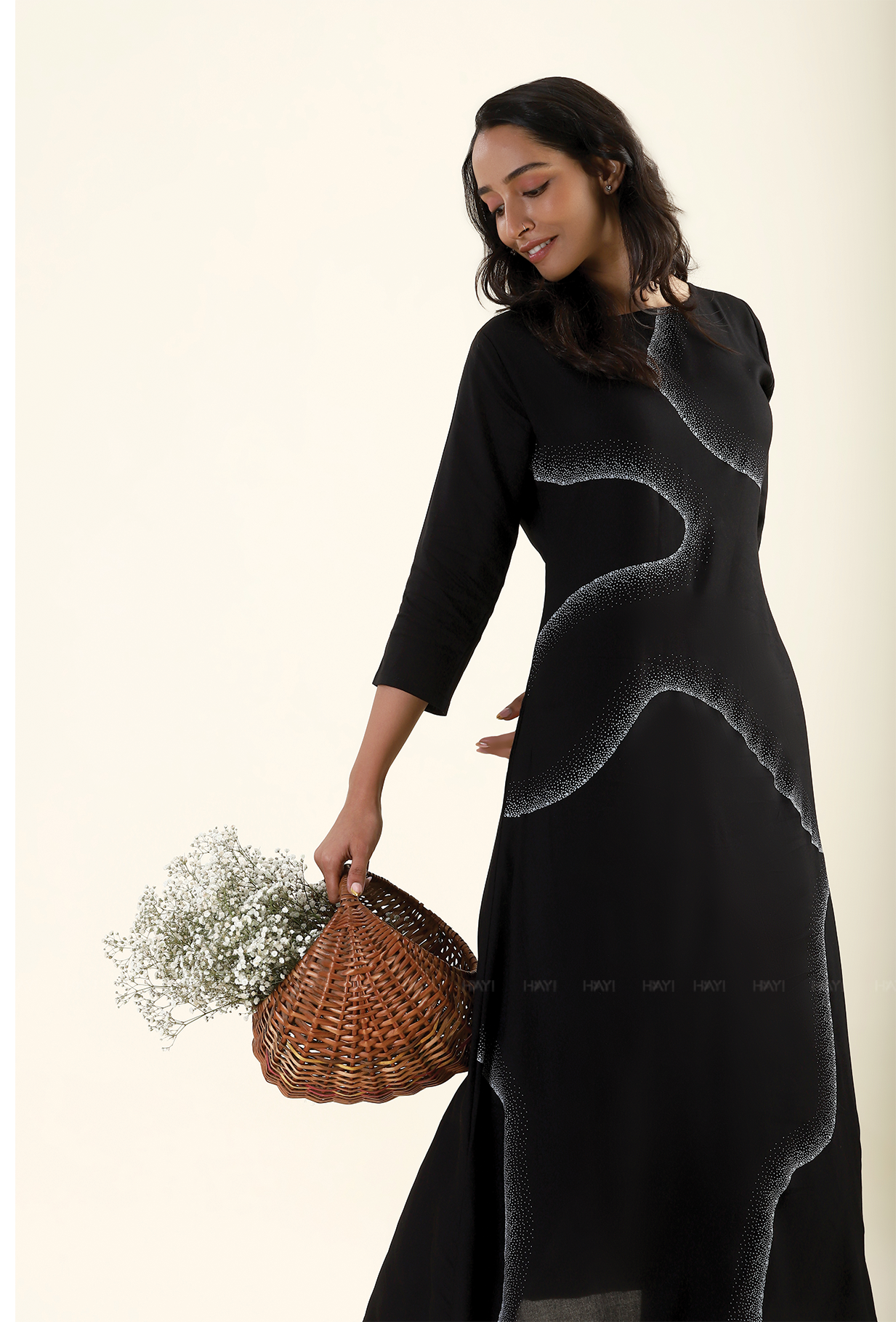 Nightfall Black White Wave Printed Viscose Co-ord Set