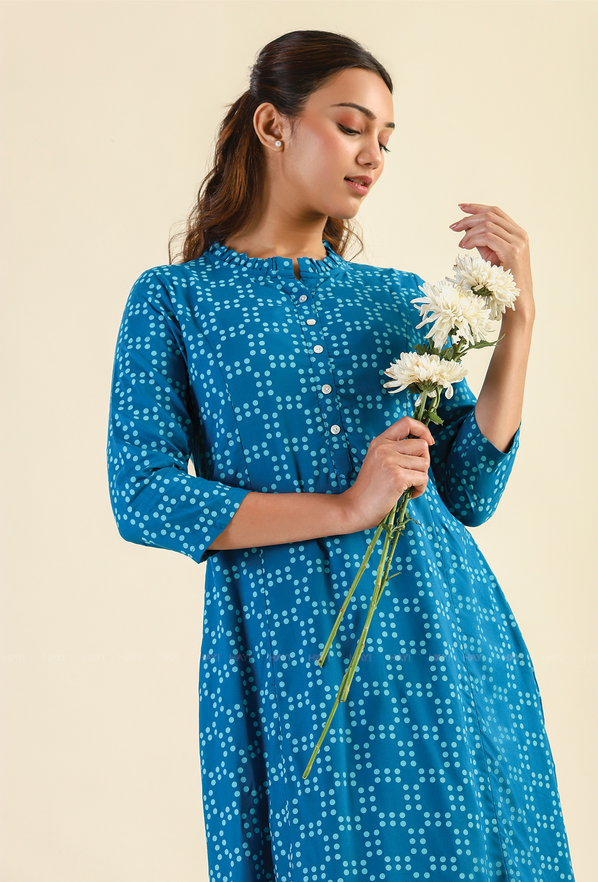 Teal Soft Horizon Viscose Printed A-line Dress