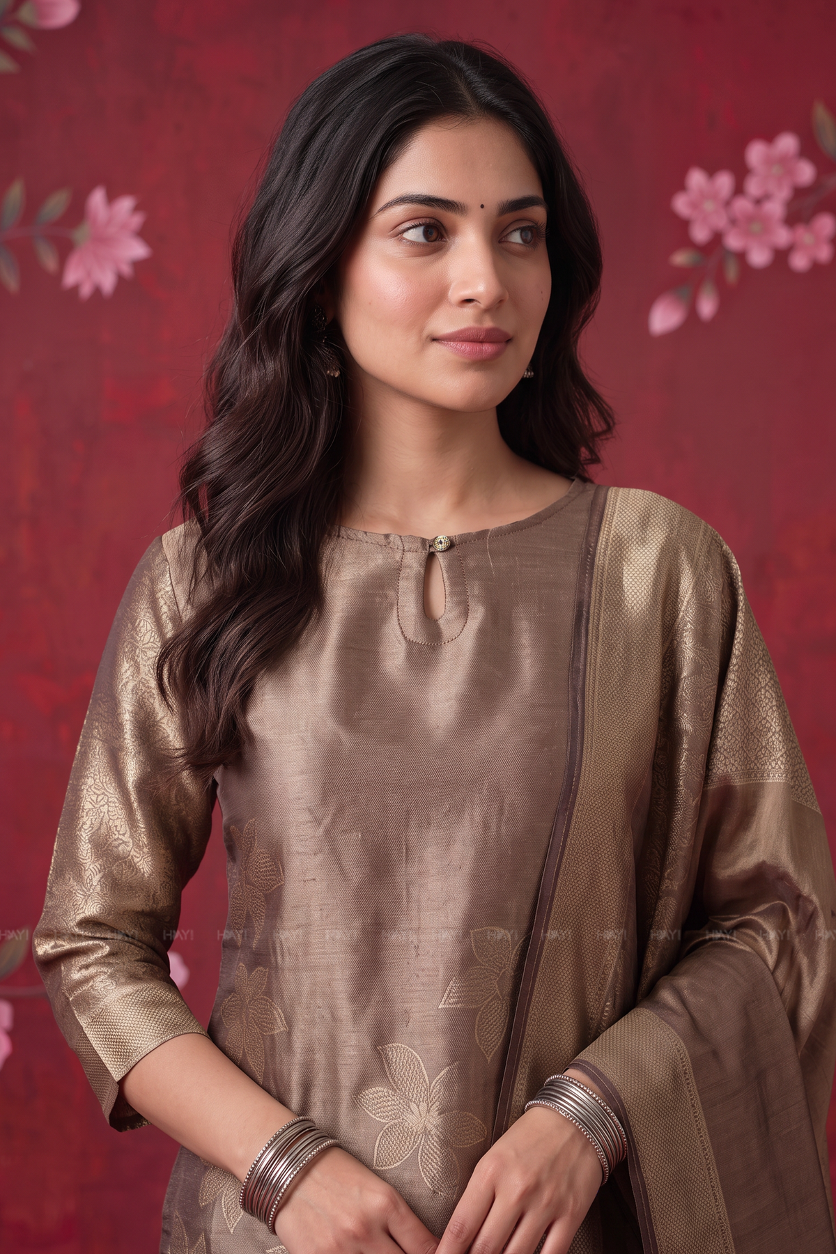 Serena Petals Silk Blend Jacquard 2-Piece Straight Kurta Set