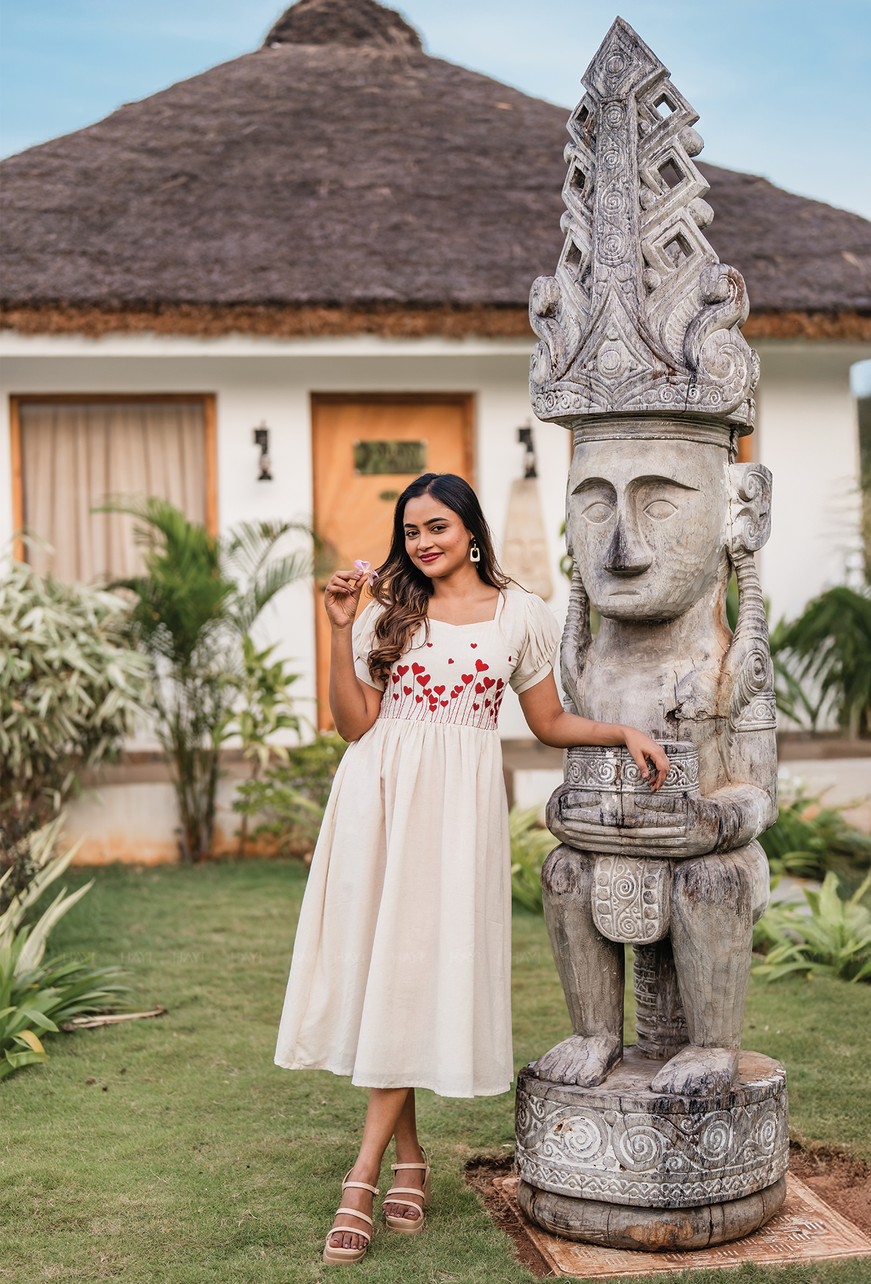 Little Hearts Embroidery Cotton Flex Dress