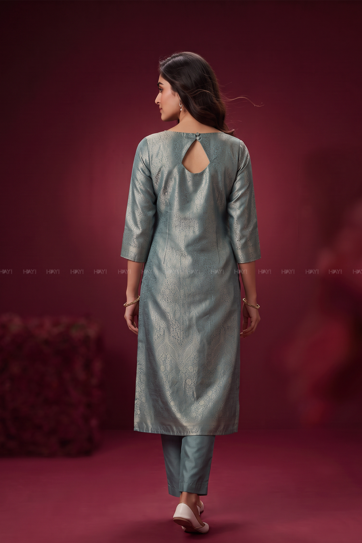 Aavira Ice Blue Silk Blend Jacquard 2 Piece set