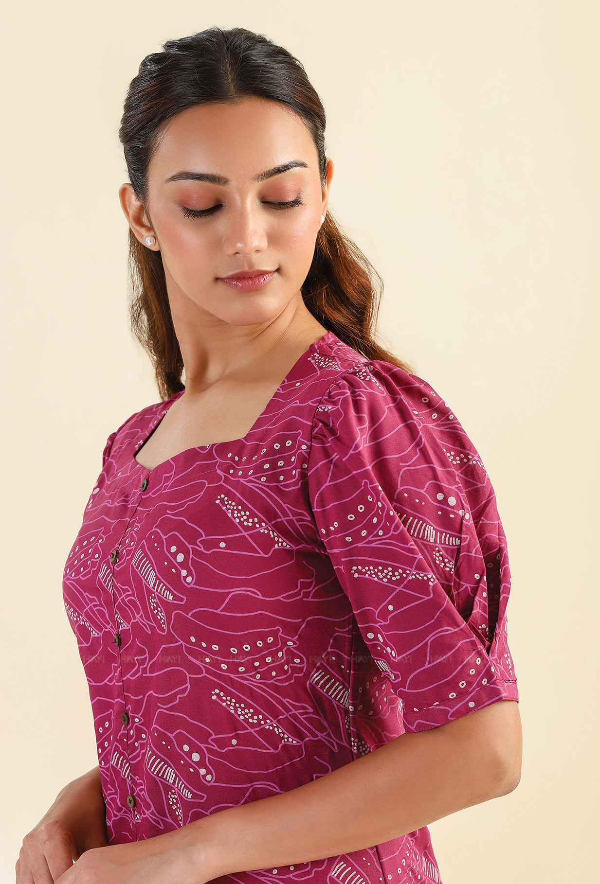Maroon Dusky Abstract Printed Viscose Kurta