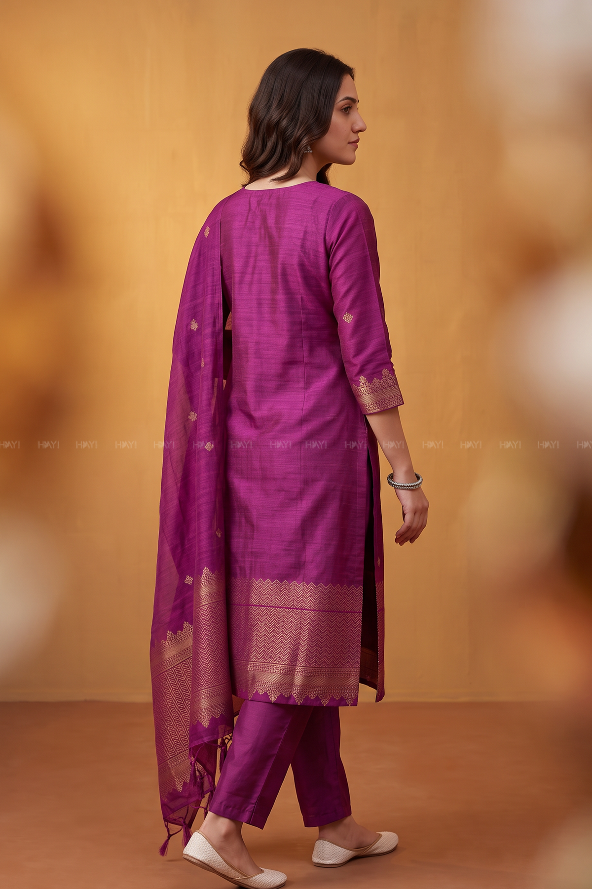 Purple Grace Silk-Blend Zari Weave 3-Piece Kurta Set