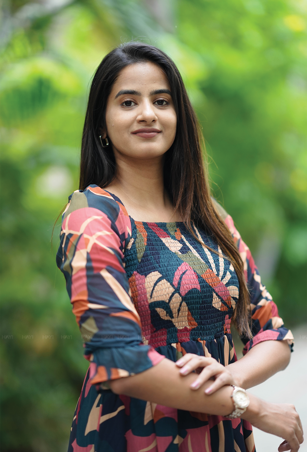 Multicolour With Jungle Serenity Smocked Lux Georgette Dress