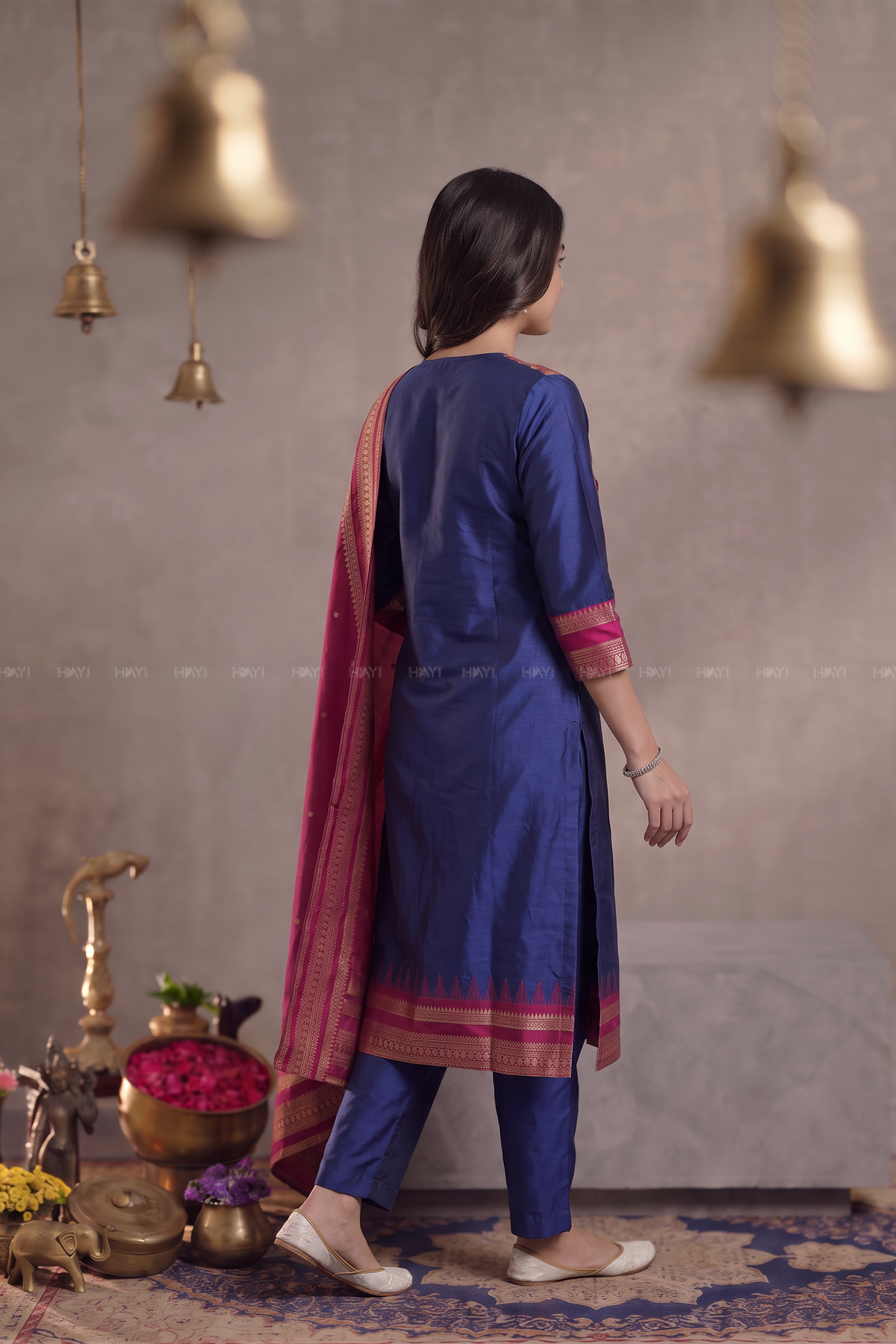 Sapphire Poetry Blue Silk Blend Woven 3-Piece Kurta Set