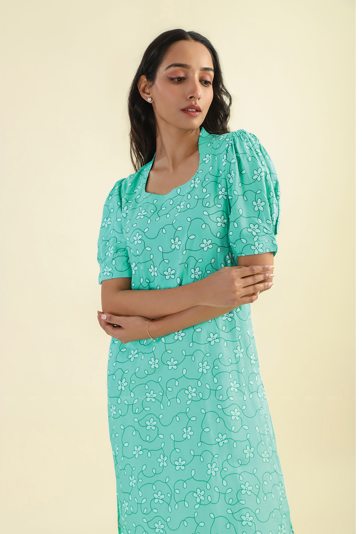 Mint Opal Petals Viscose Printed Kurta