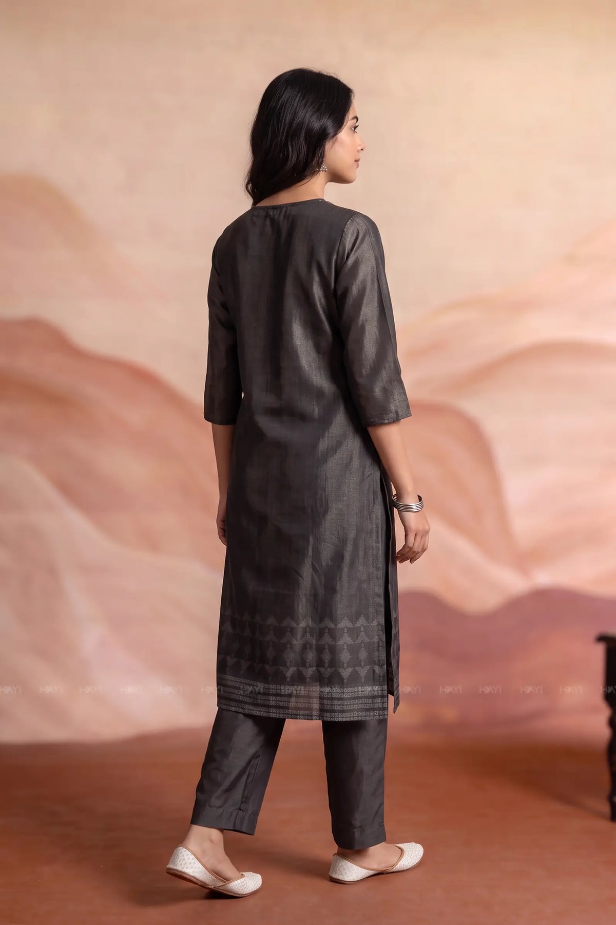 Celestial Drift Black Silk Blend 3-Piece Kurta Set with Dupatta