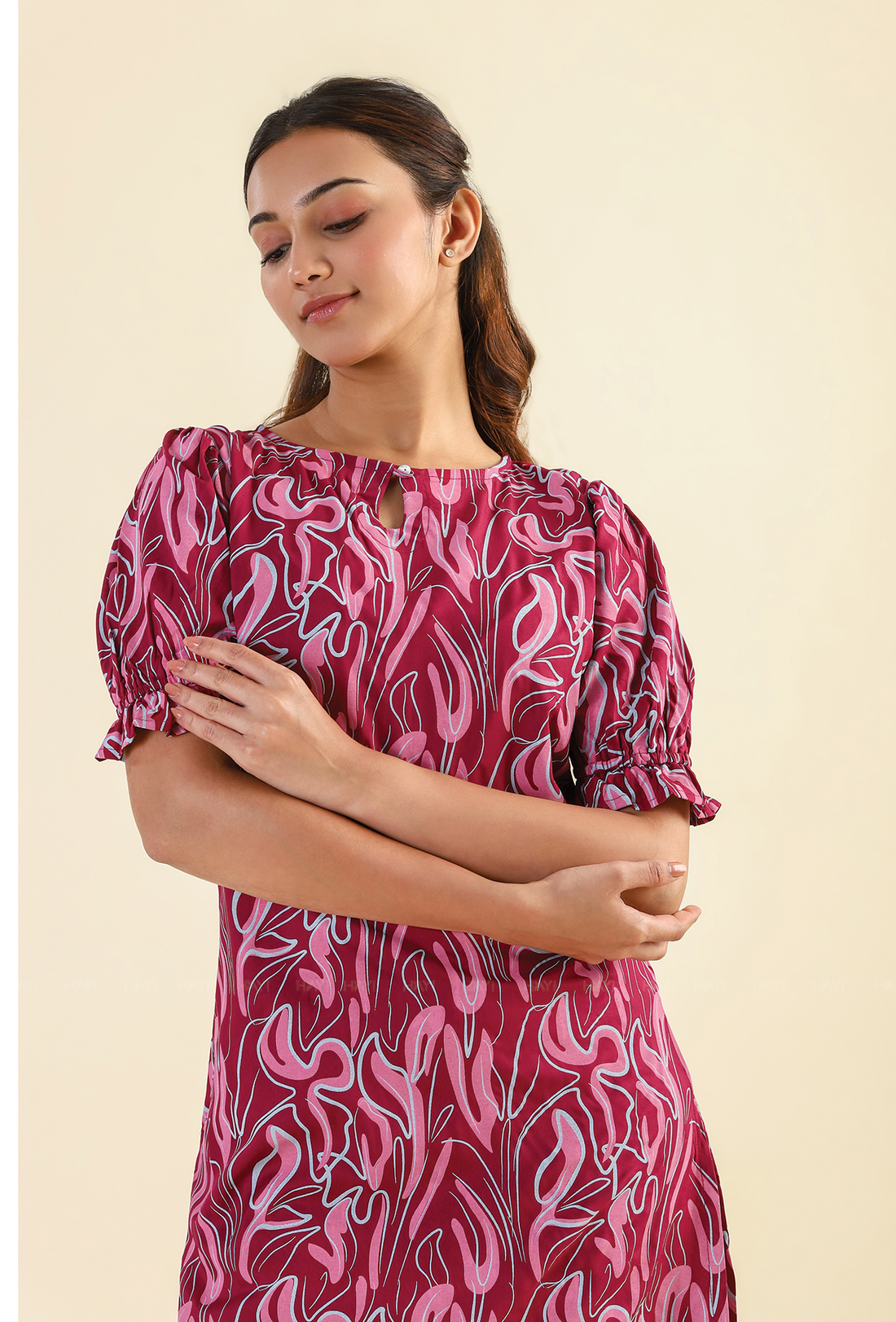 Red Scribbled Petals Viscose Printed Kurta