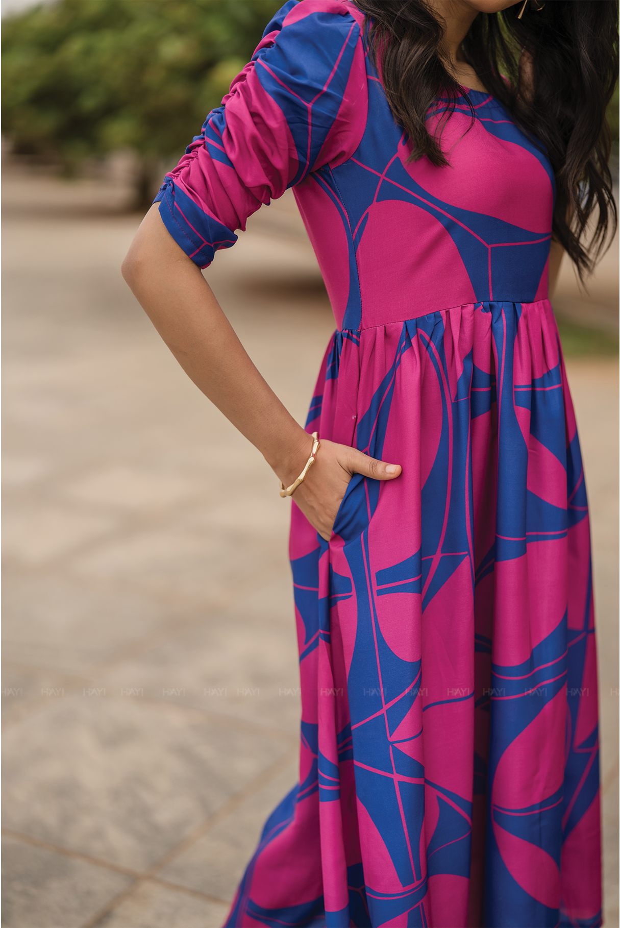 Majestic Blue with Royal Maze printed Viscose Dress