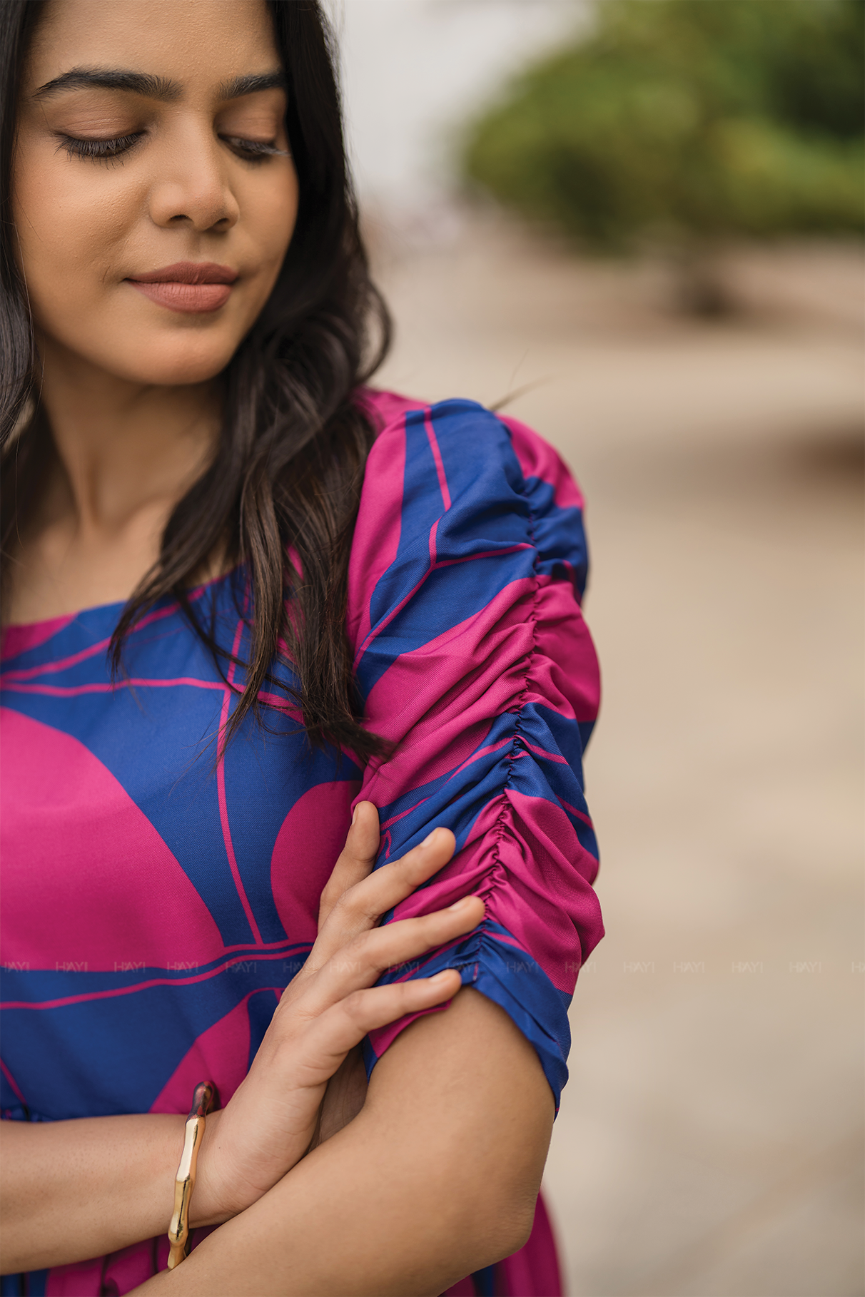 Majestic Blue with Royal Maze printed Viscose Dress