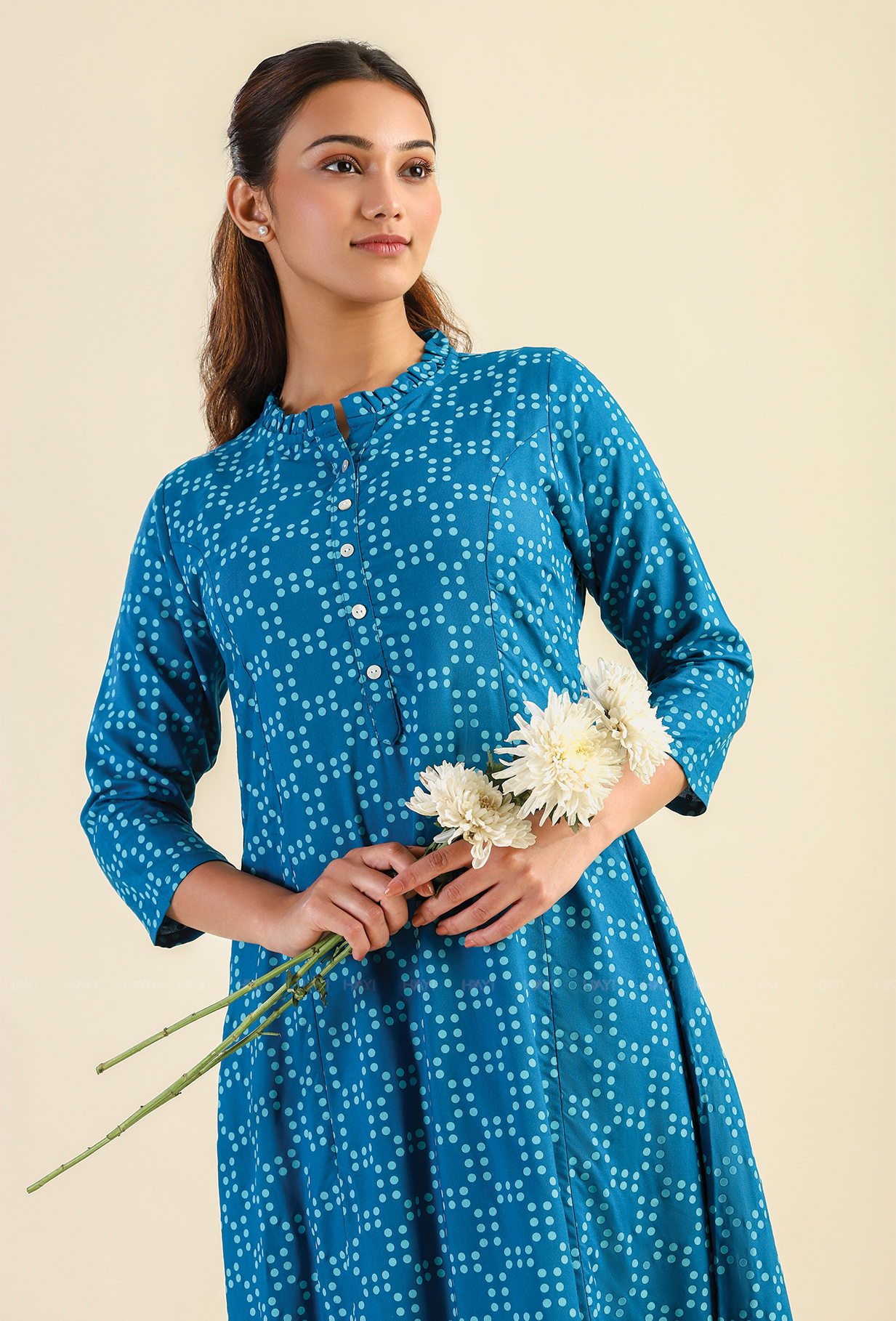 Teal Soft Horizon Viscose Printed A-line Dress