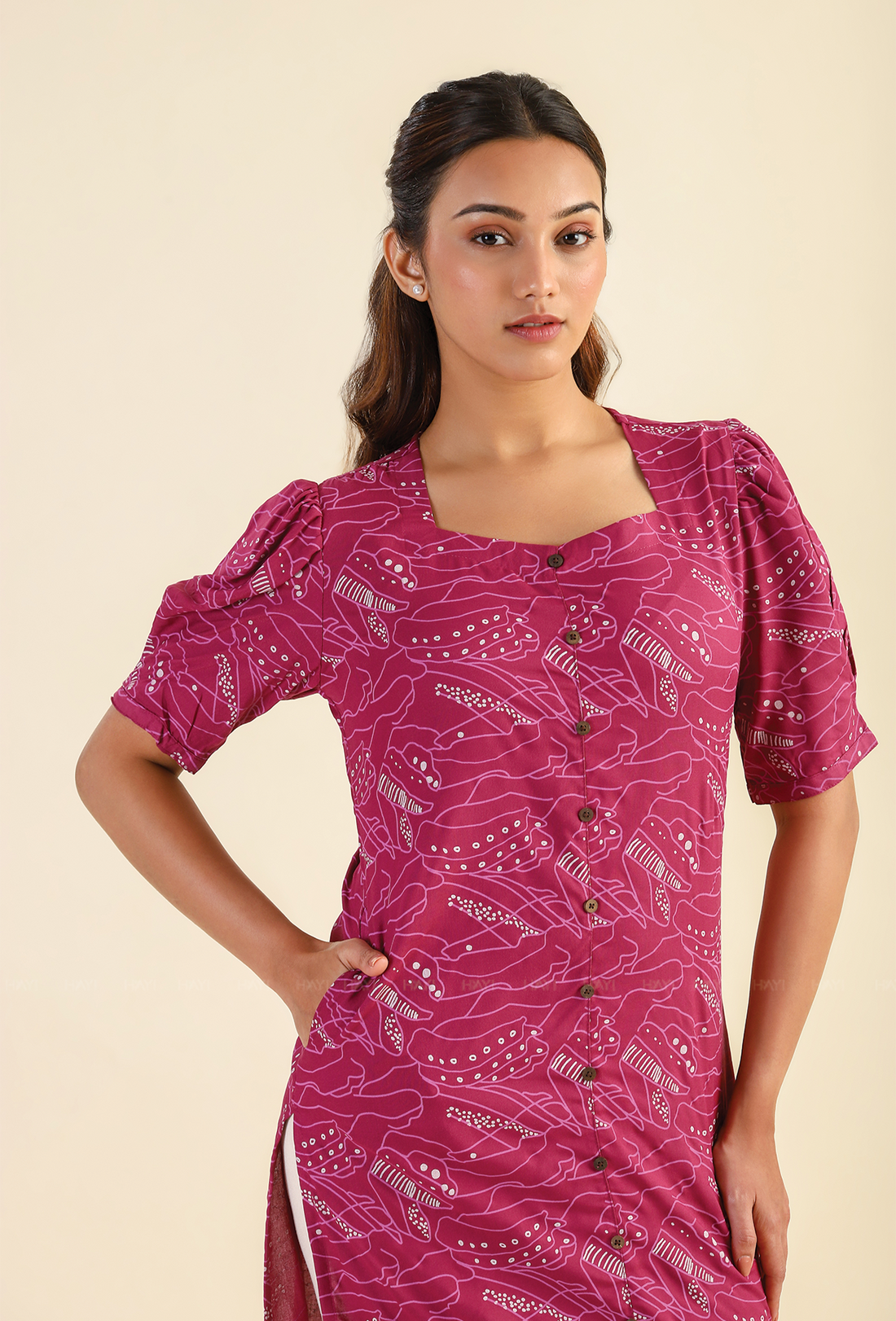 Maroon Dusky Abstract Printed Viscose Kurta