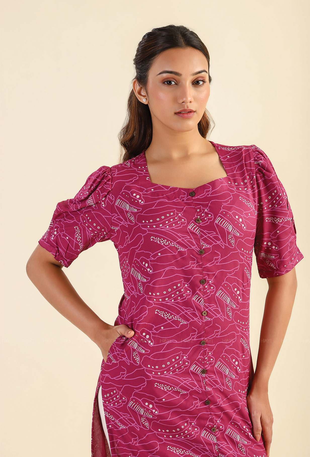 Maroon Dusky Abstract Printed Viscose Kurta