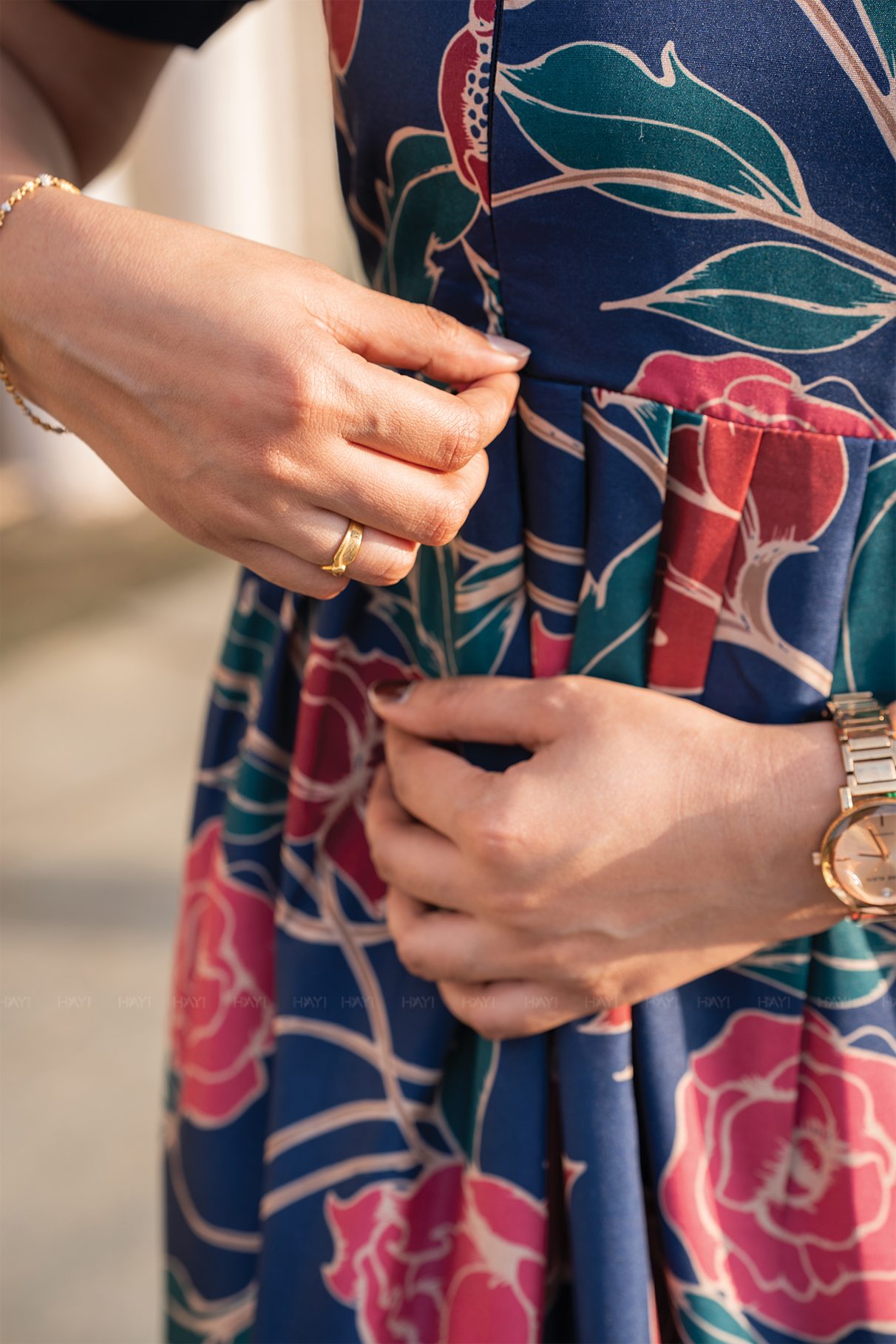 Petalia Blue floral printed Maternity and Feeding Cotton Blend Dress