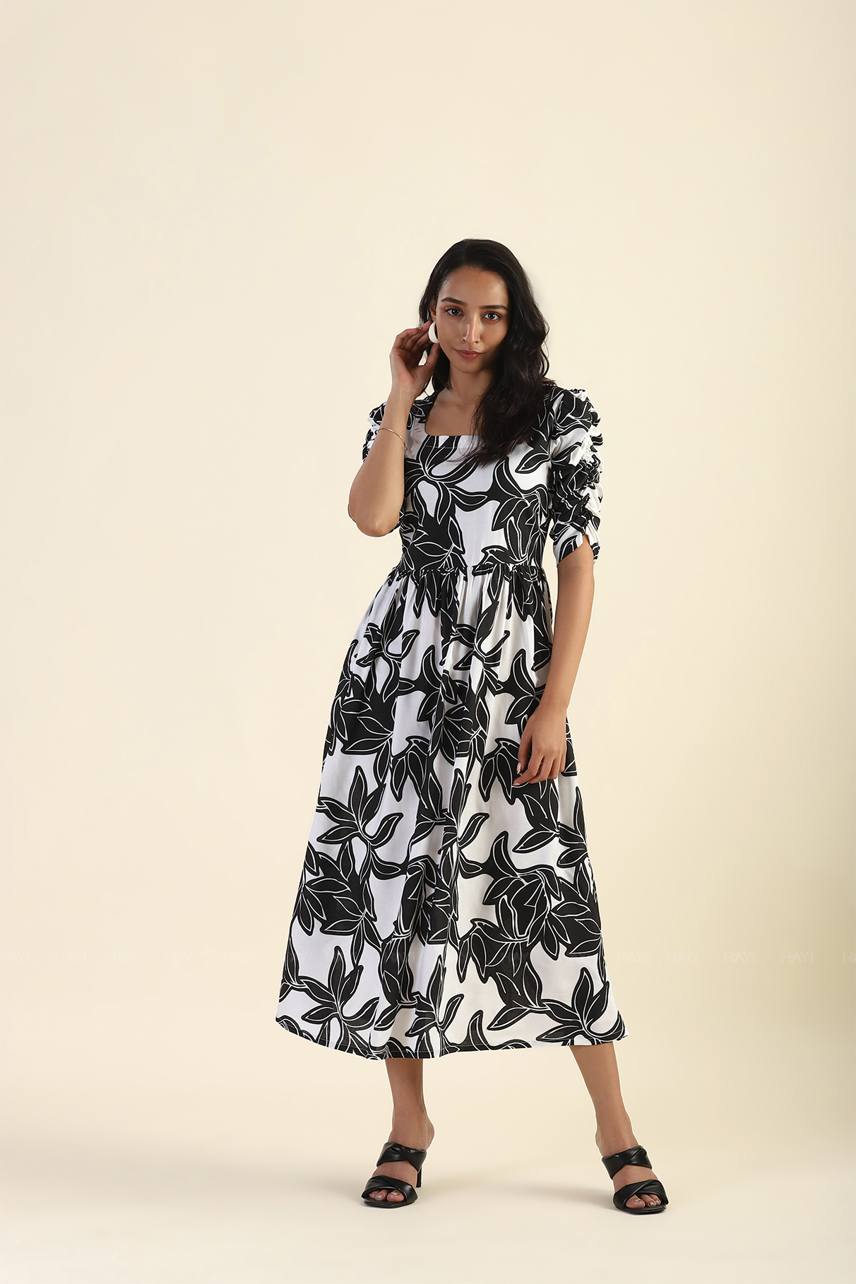 Minimal White Monochrome Muse Printed Viscose Dress