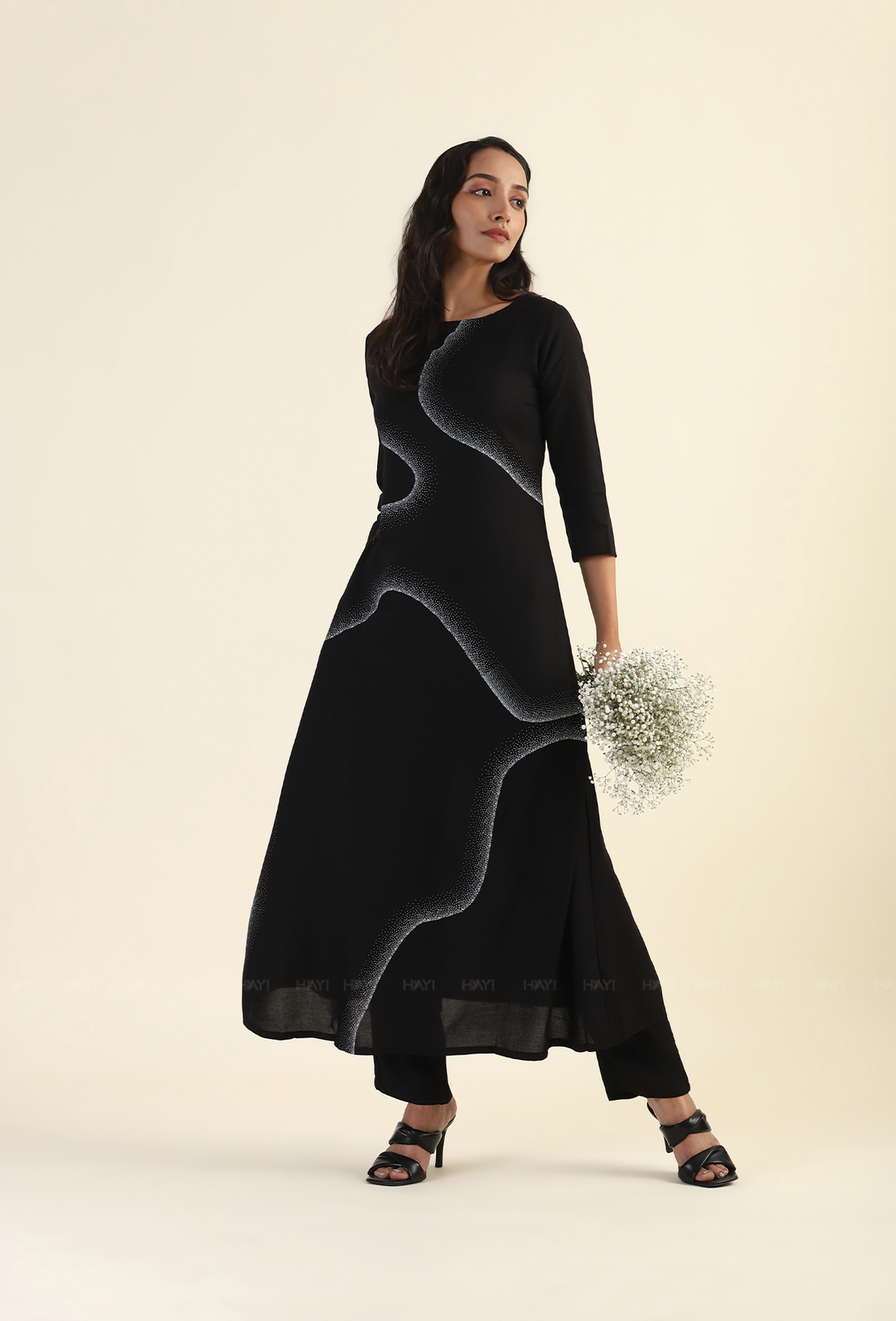 Nightfall Black White Wave Printed Viscose Co-ord Set