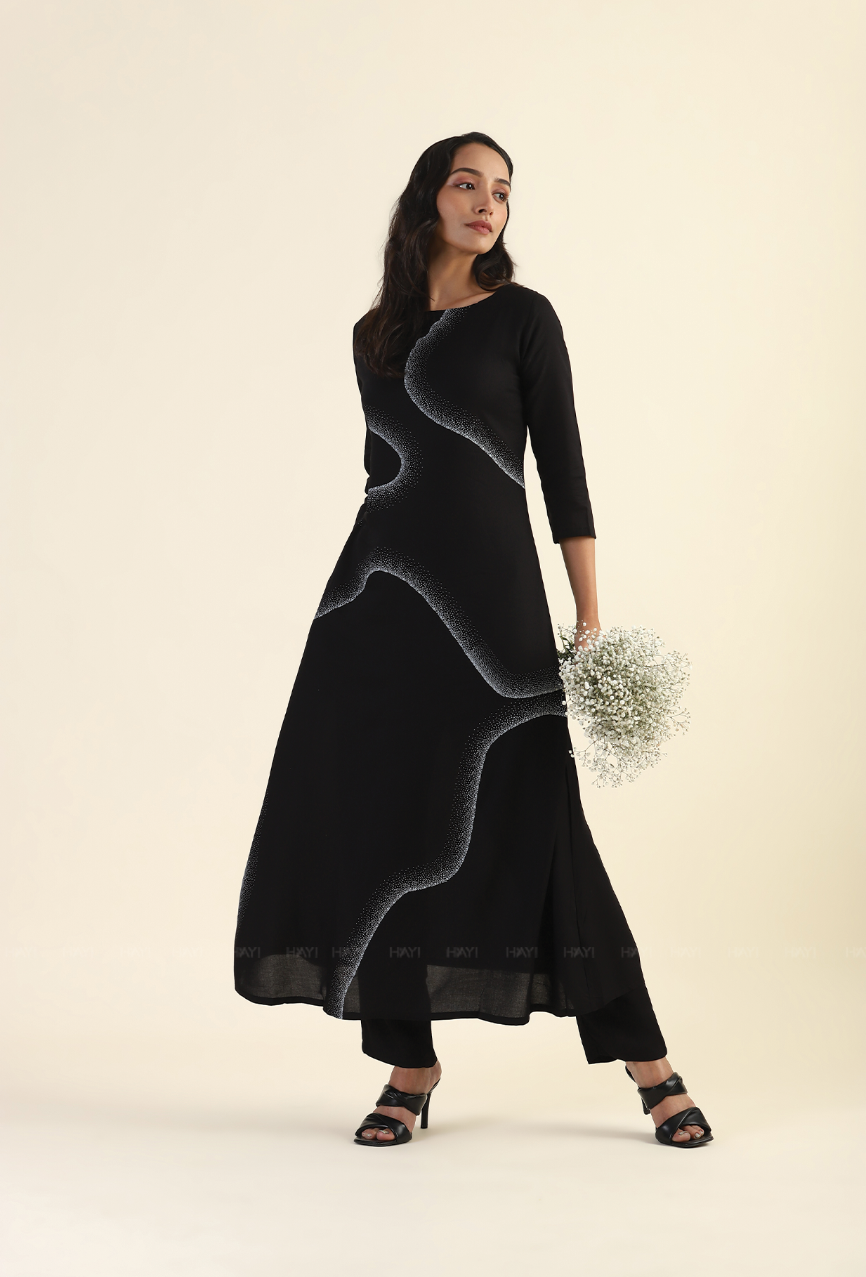 Nightfall Black White Wave Printed Viscose Co-ord Set