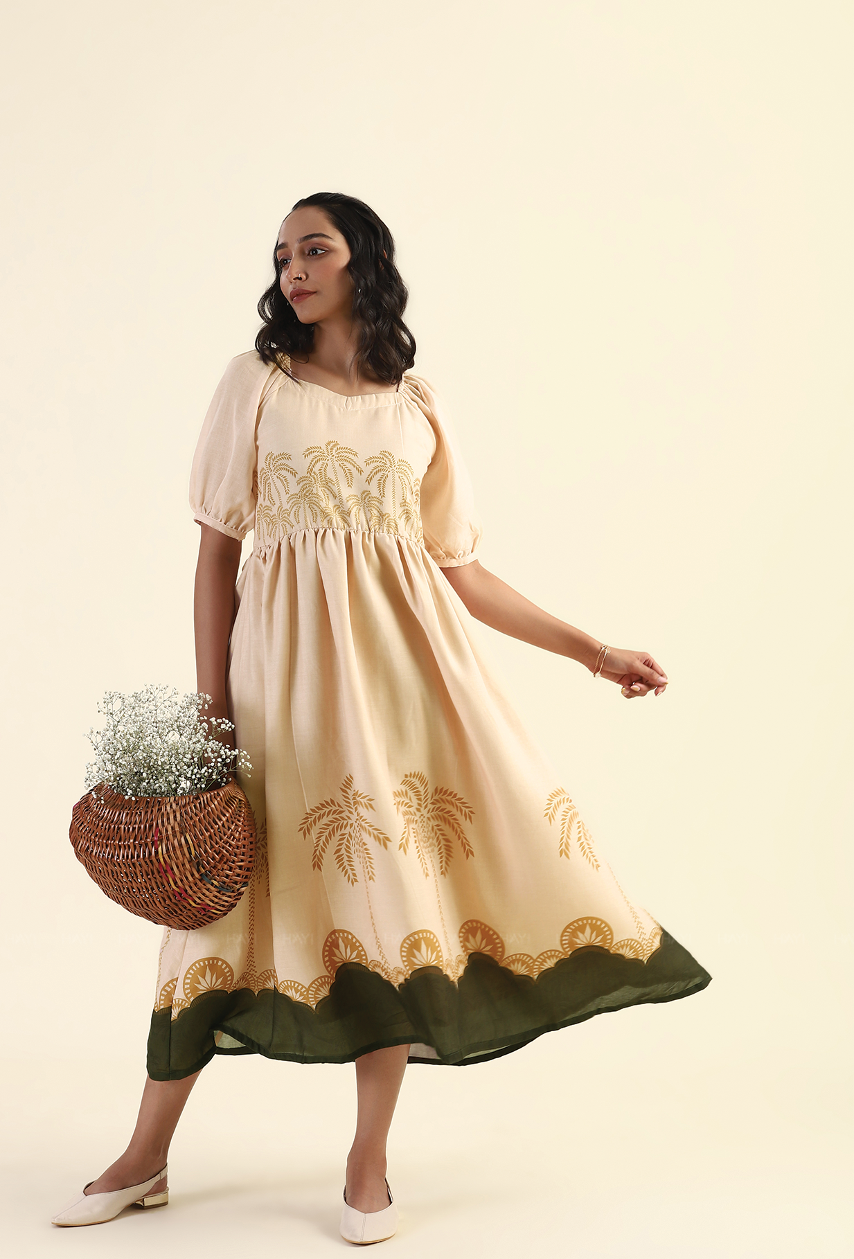 Mystic Woodland Beige Cambric Blend Dress