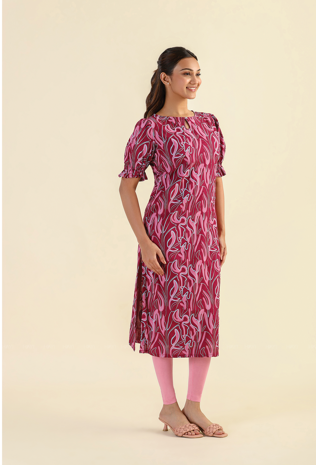 Red Scribbled Petals Viscose Printed Kurta