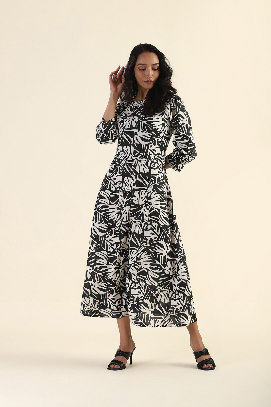 Pale White Viscose Printed Dress