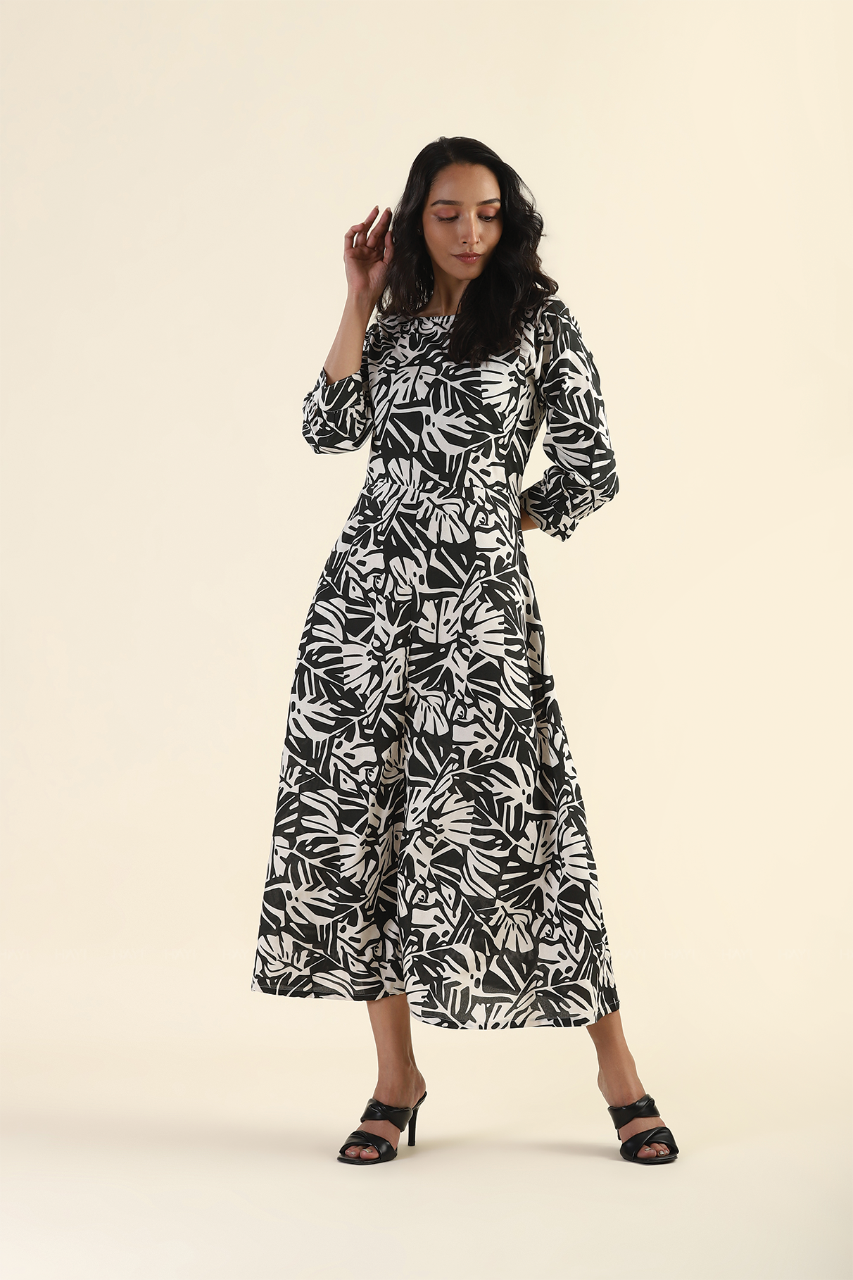 Pale White Viscose Printed Dress