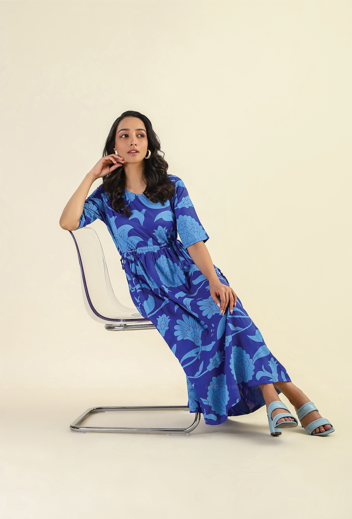 Indigo Drifit Viscose Printed Dress