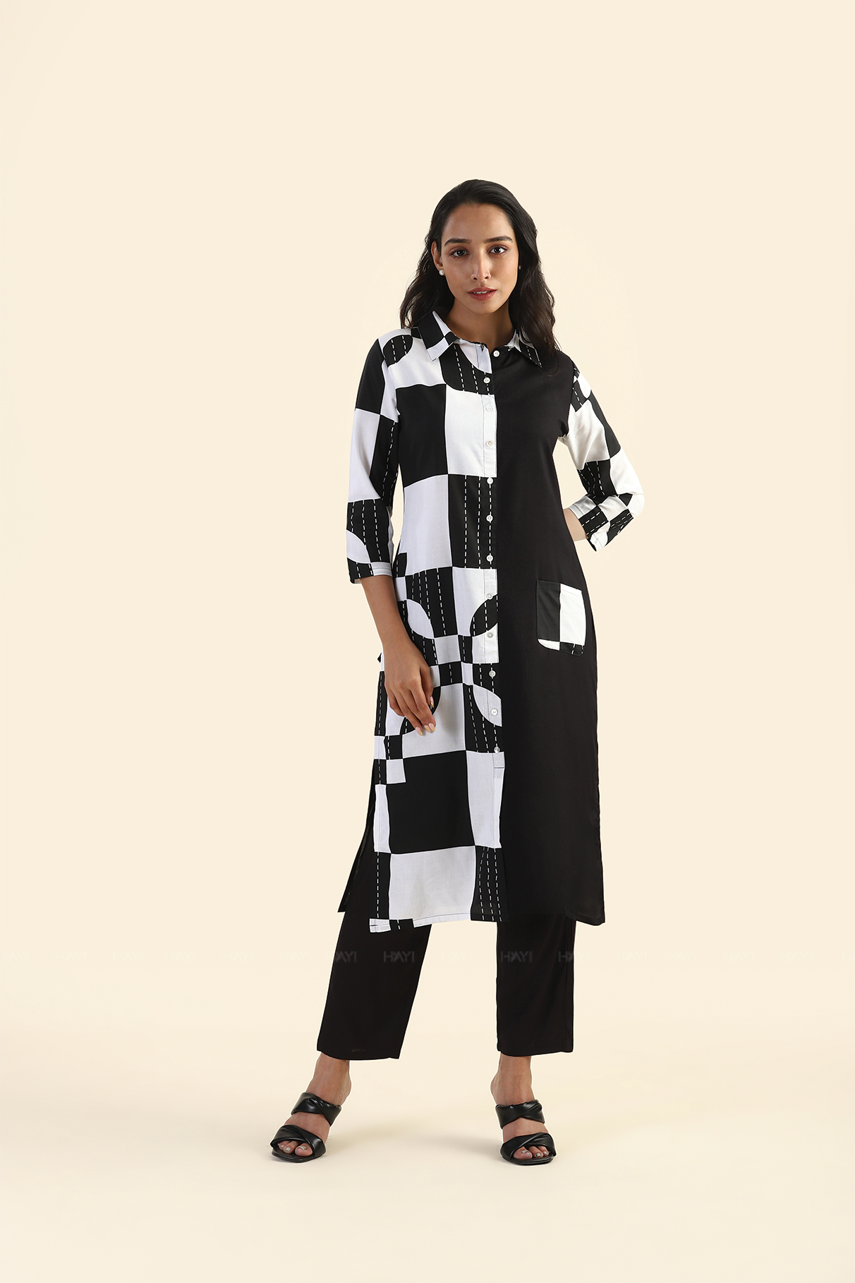 High Contrast Black with Abstract Printed Viscose Kurta