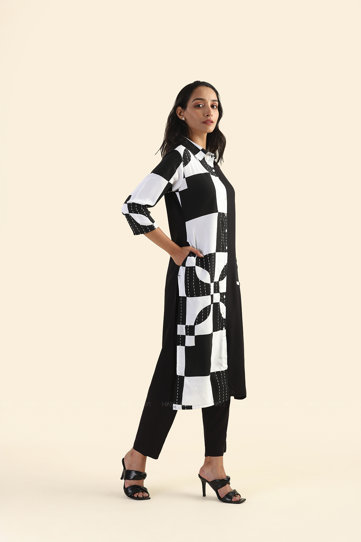 High Contrast Black with Abstract Printed Viscose Kurta