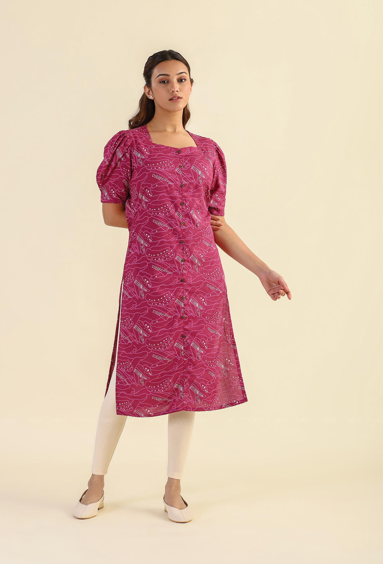 Maroon Dusky Abstract Printed Viscose Kurta