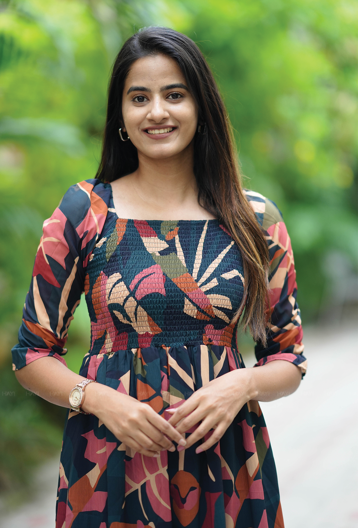 Multicolour With Jungle Serenity Smocked Lux Georgette Dress