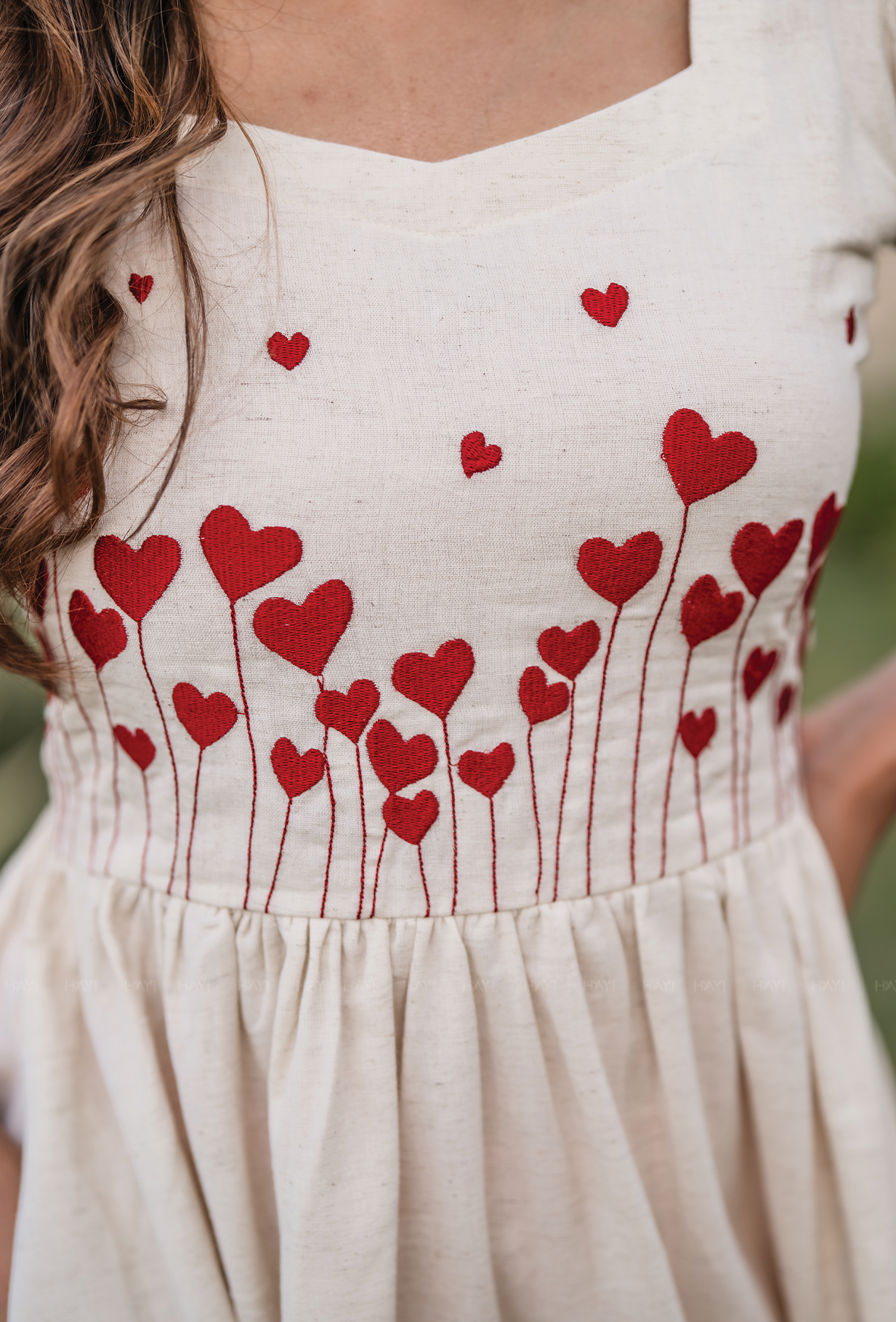 Little Hearts Embroidery Cotton Flex Dress