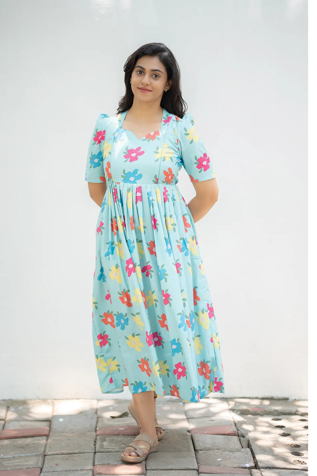 Calm Flora Blue Printed Maternity and Feeding Maxi Wear