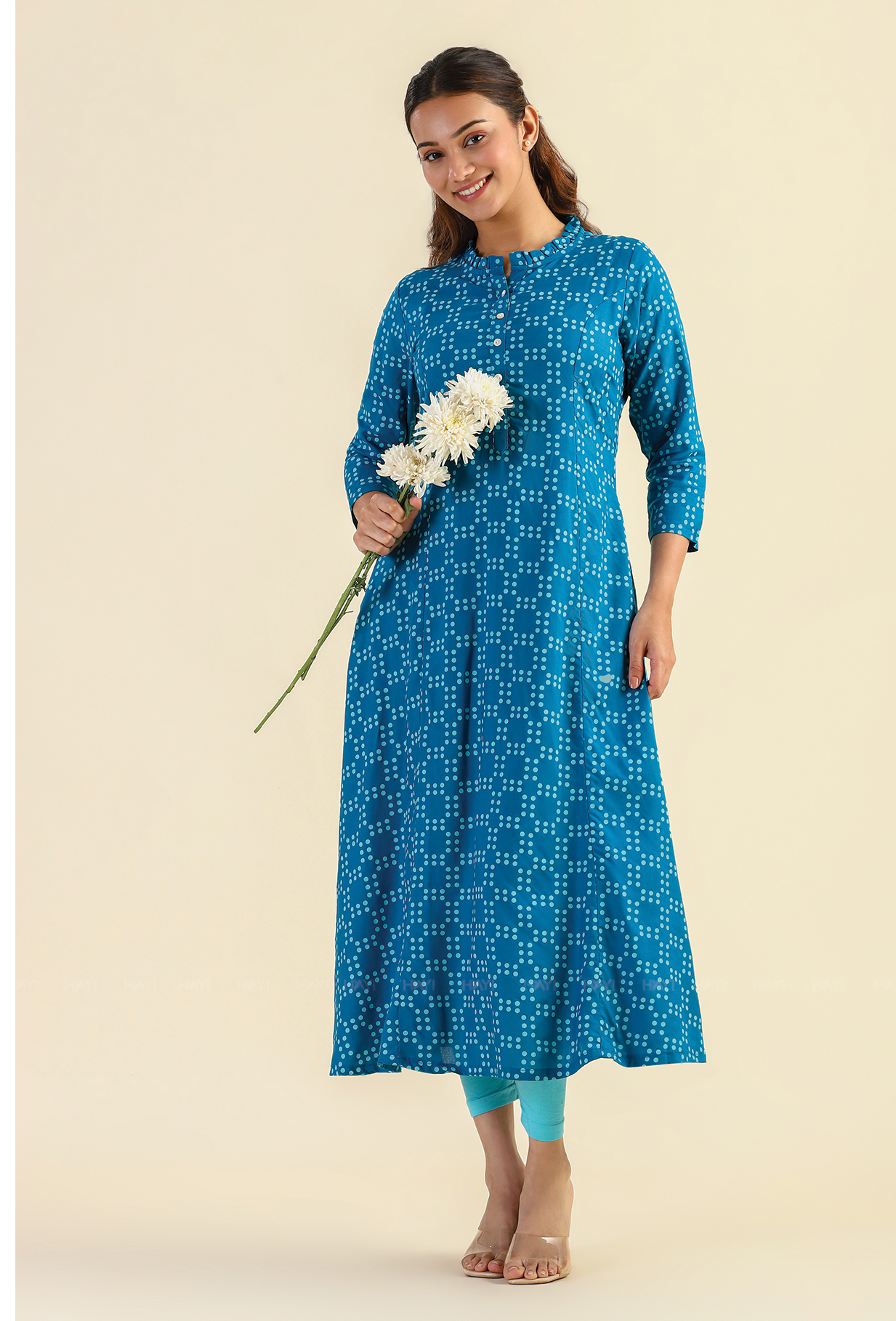 Teal Soft Horizon Viscose Printed A-line Dress