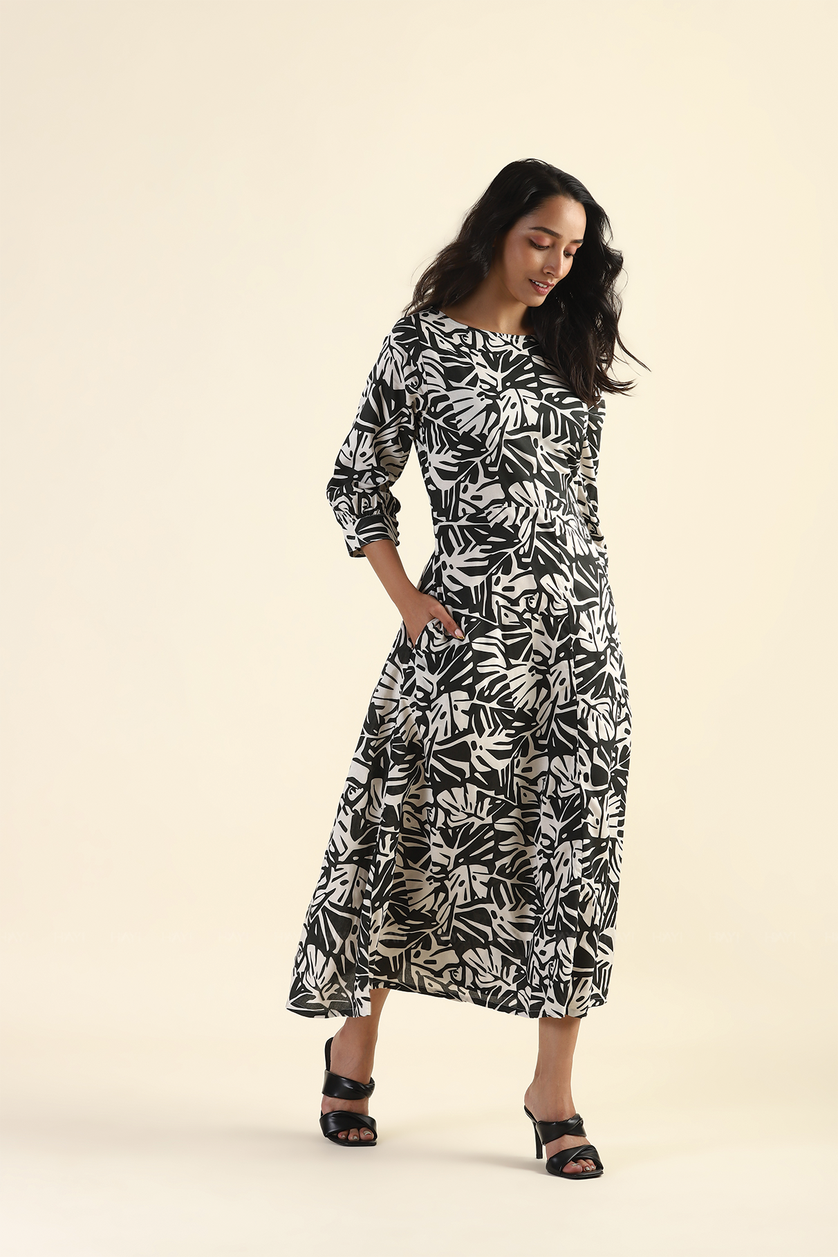 Pale White Viscose Printed Dress